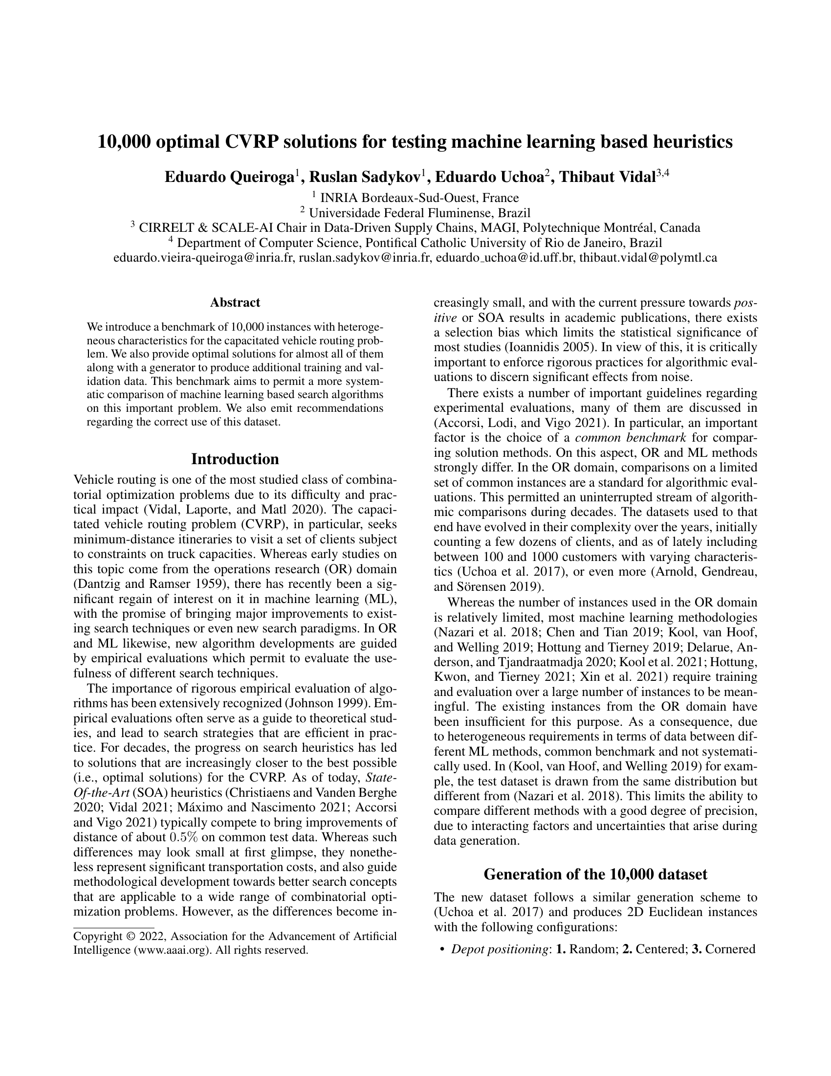 10,000 optimal CVRP solutions for testing machine learning based heuristics