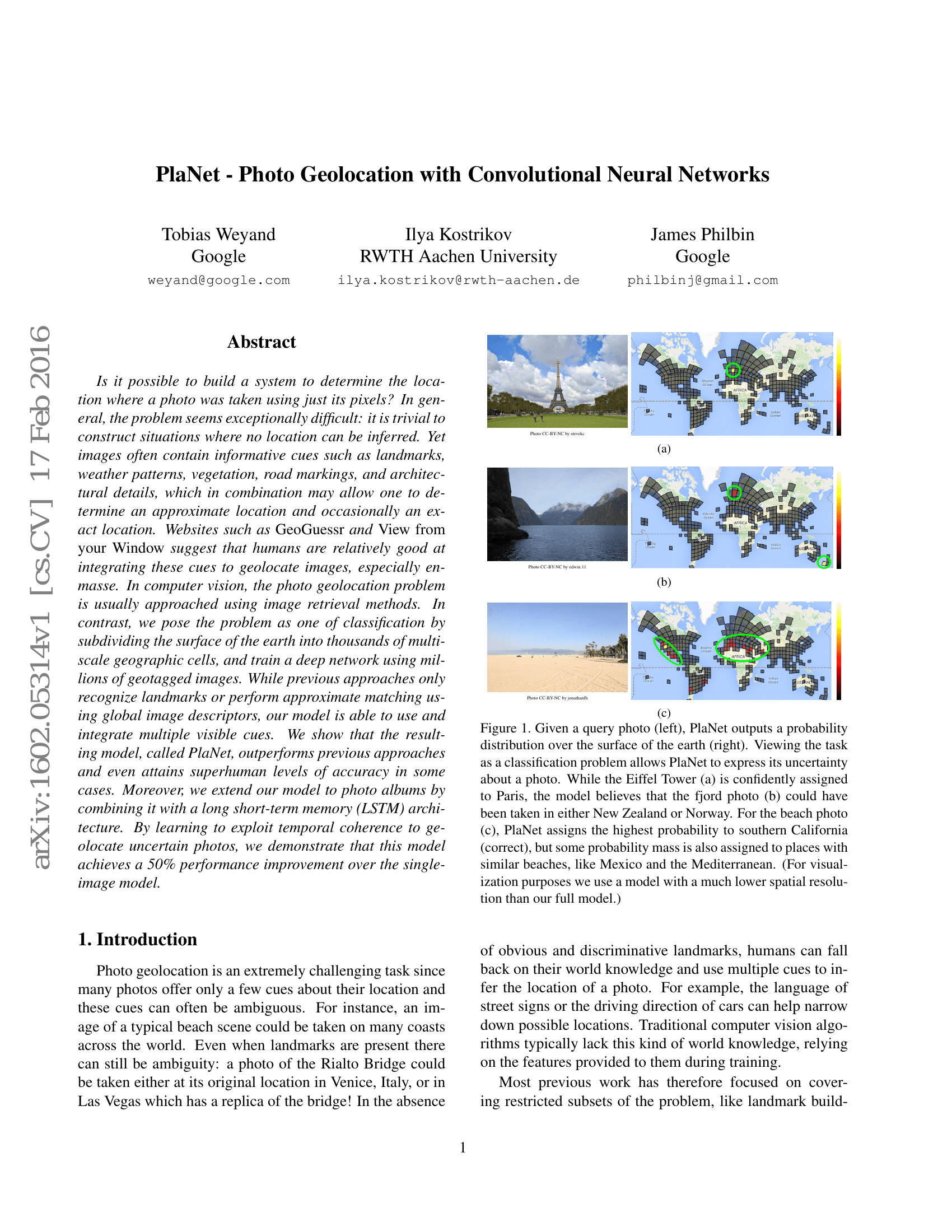 PlaNet - Géolocalisation photographique avec des réseaux de neurones convolutifs
