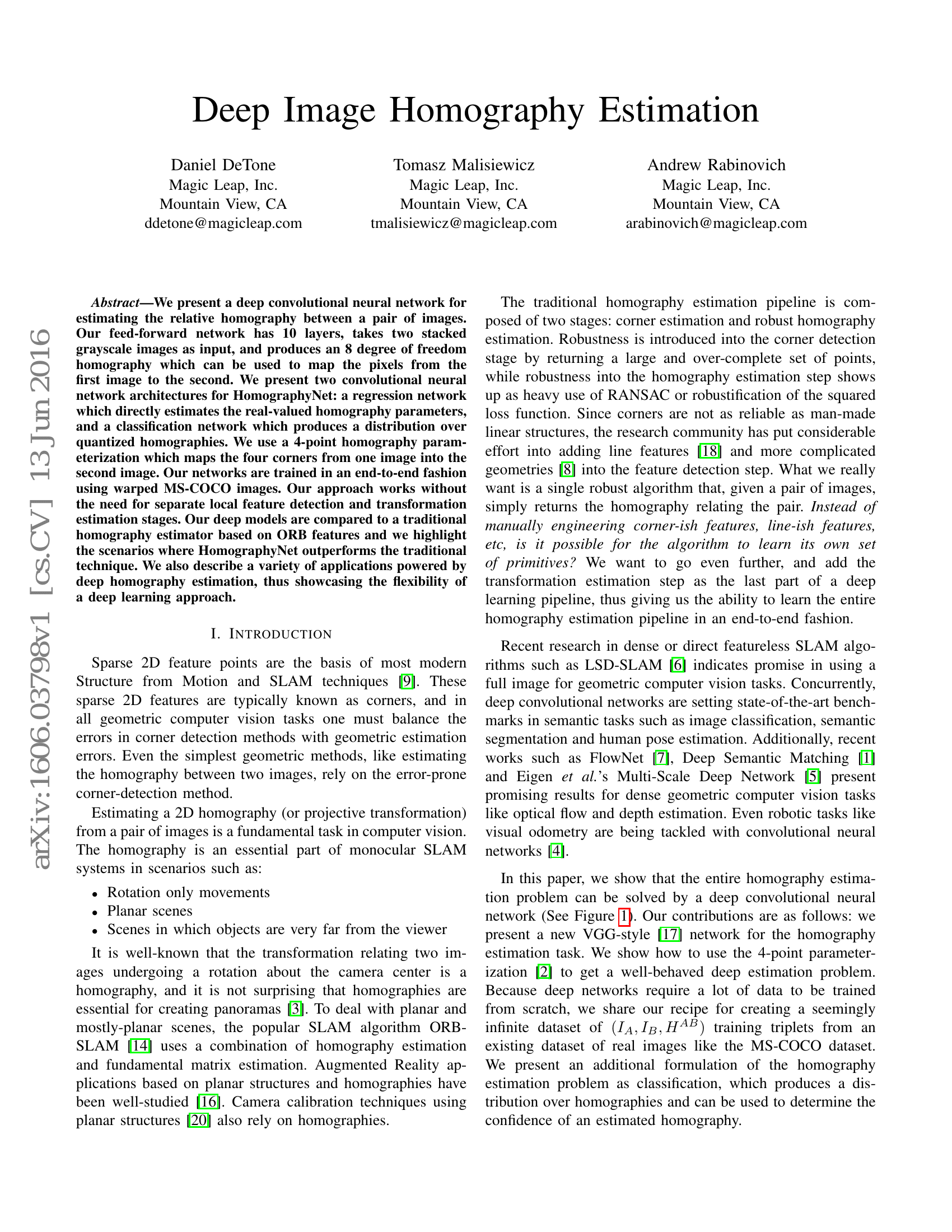 Deep Image Homography Estimation