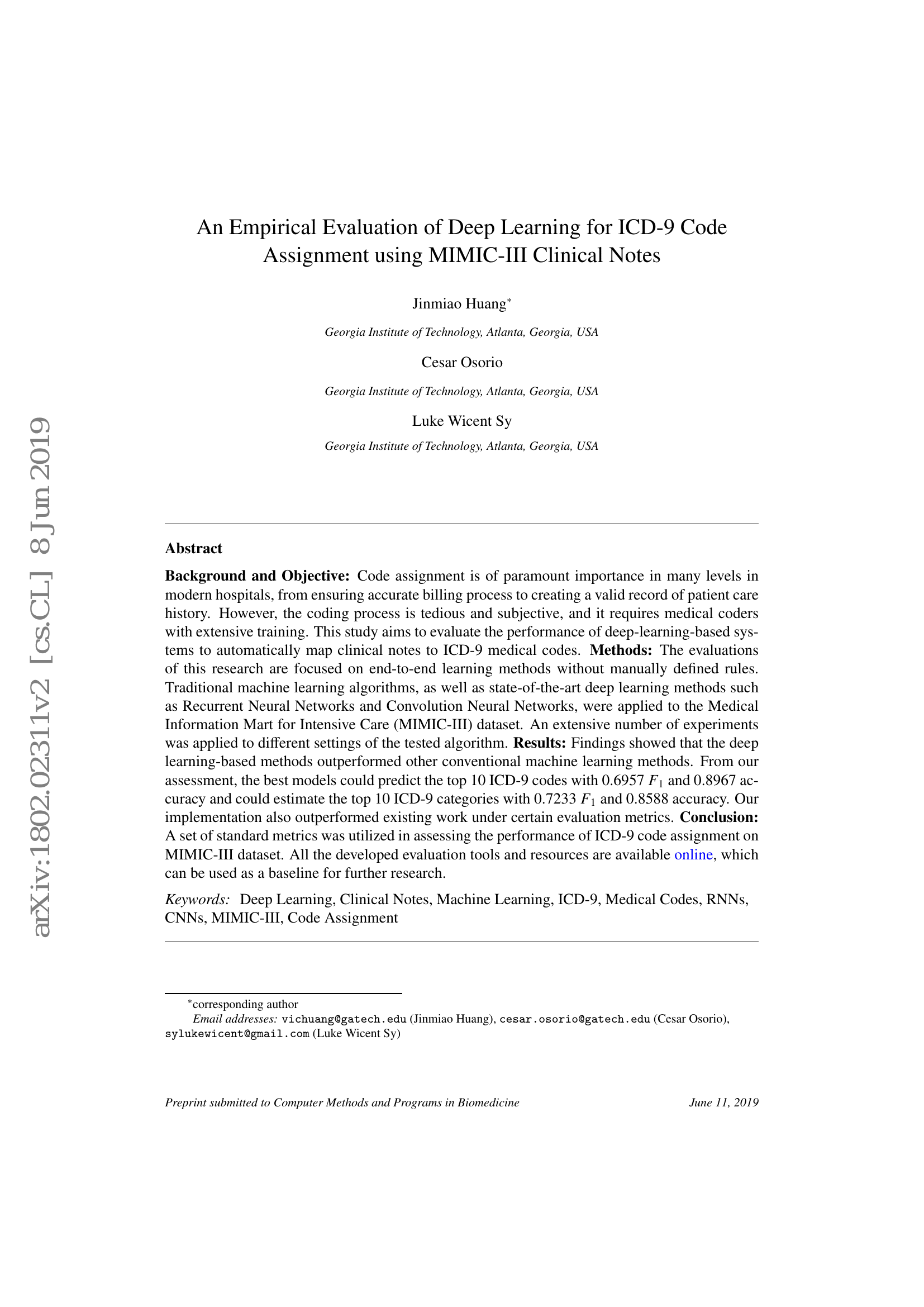 An Empirical Evaluation of Deep Learning for ICD-9 Code Assignment using MIMIC-III Clinical Notes
