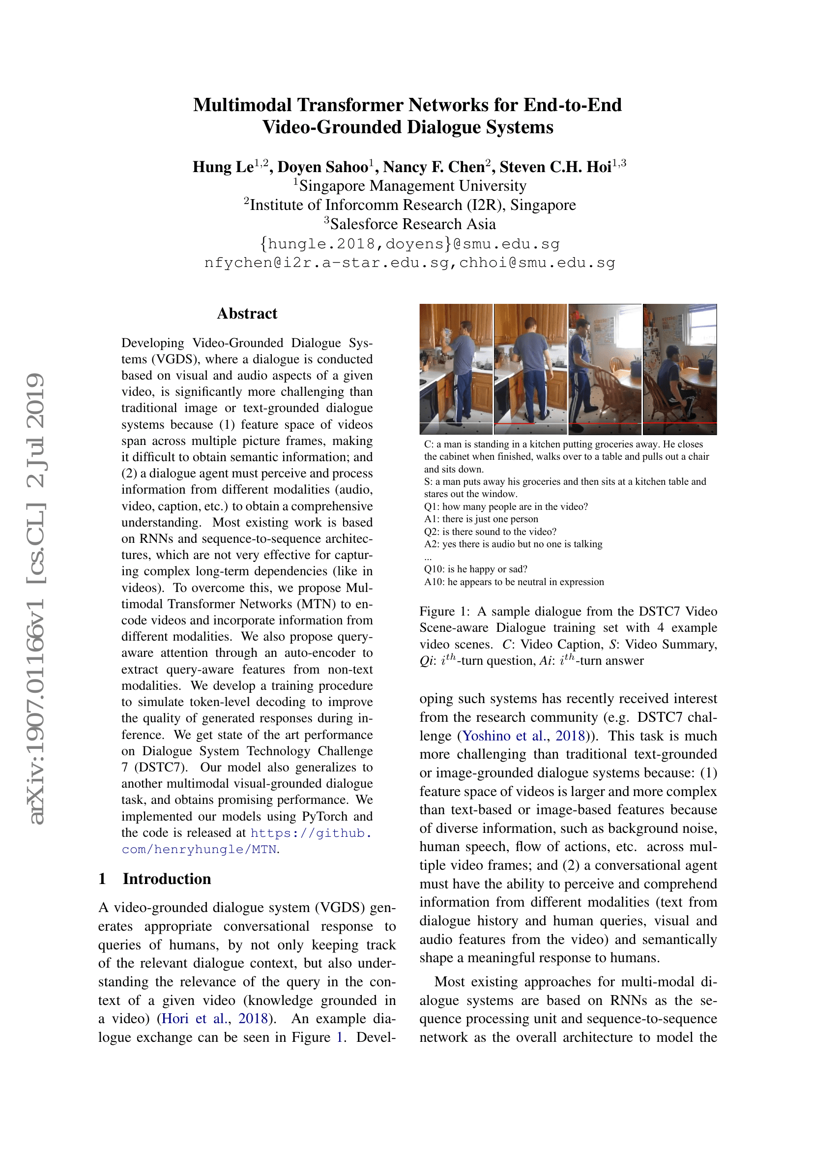 Multimodal Transformer Networks for End-to-End Video-Grounded Dialogue Systems