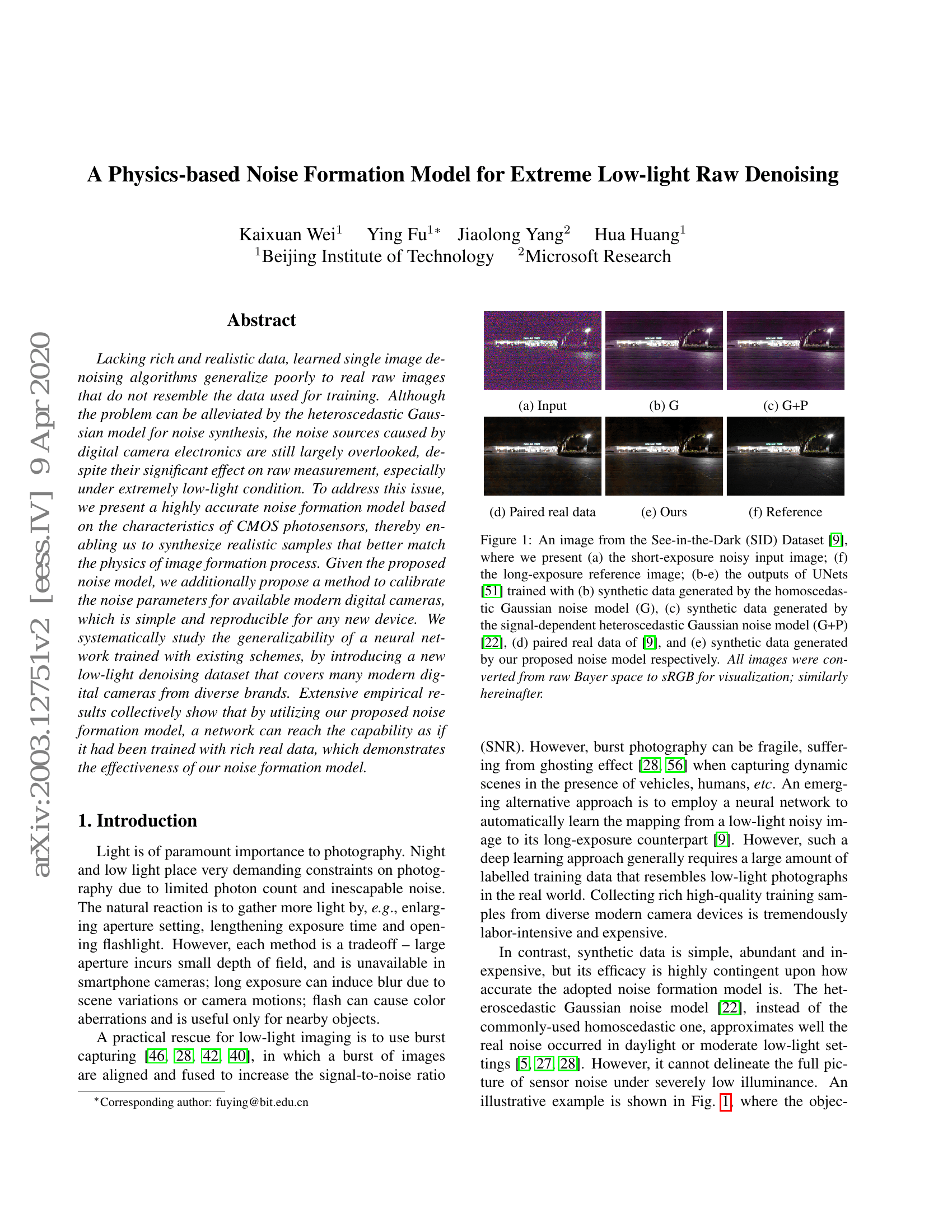 A Physics-based Noise Formation Model for Extreme Low-light Raw Denoising