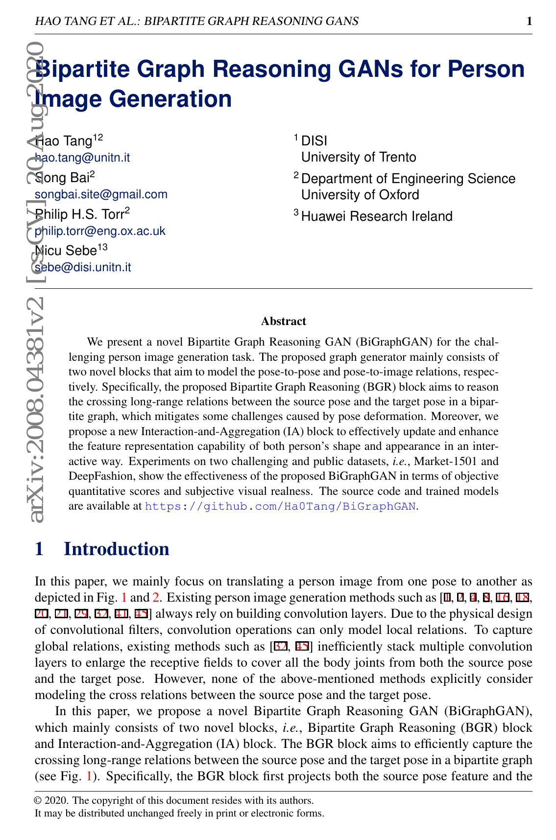 Bipartite Graph Reasoning GANs für die Personenbildgenerierung