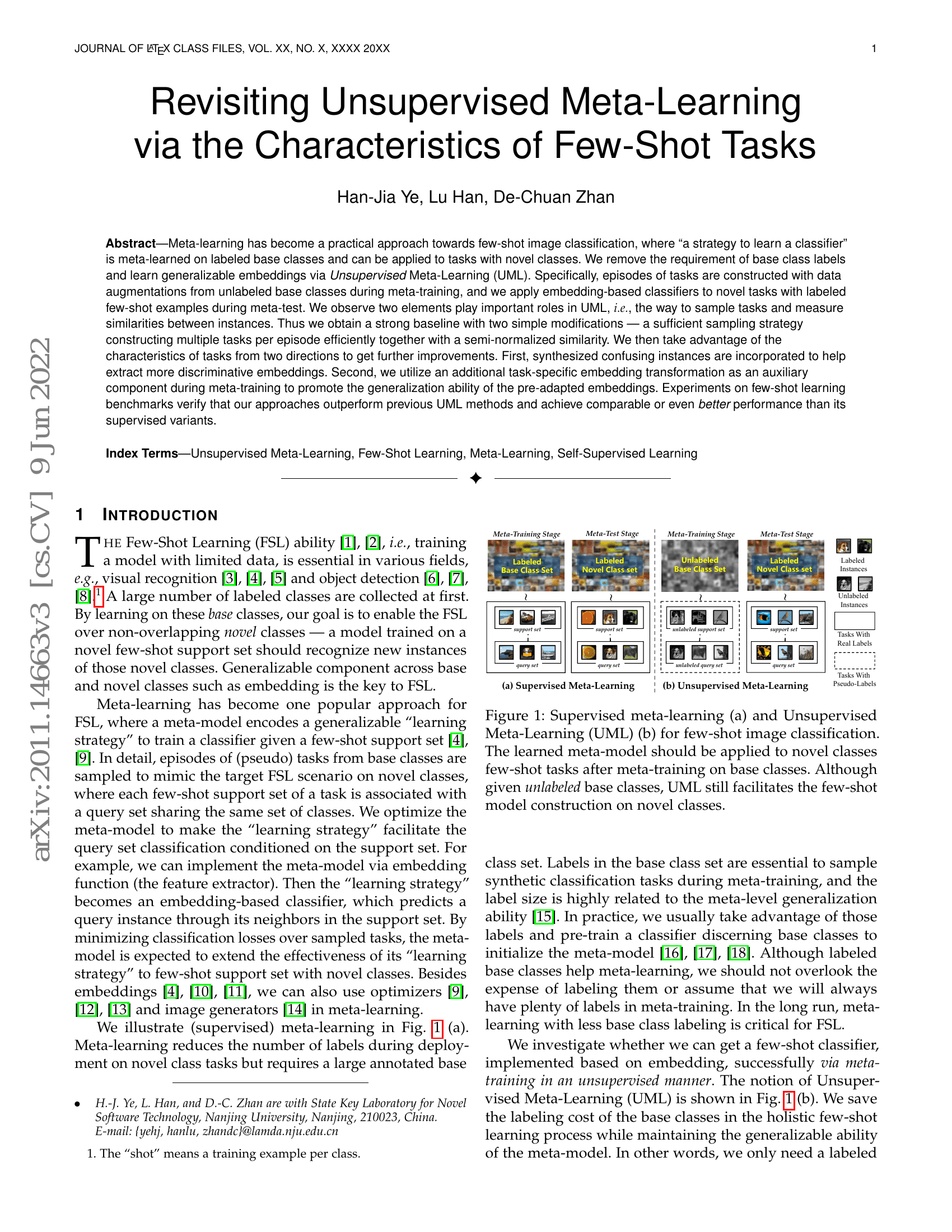 Revisiting Unsupervised Meta-Learning via the Characteristics of Few-Shot Tasks