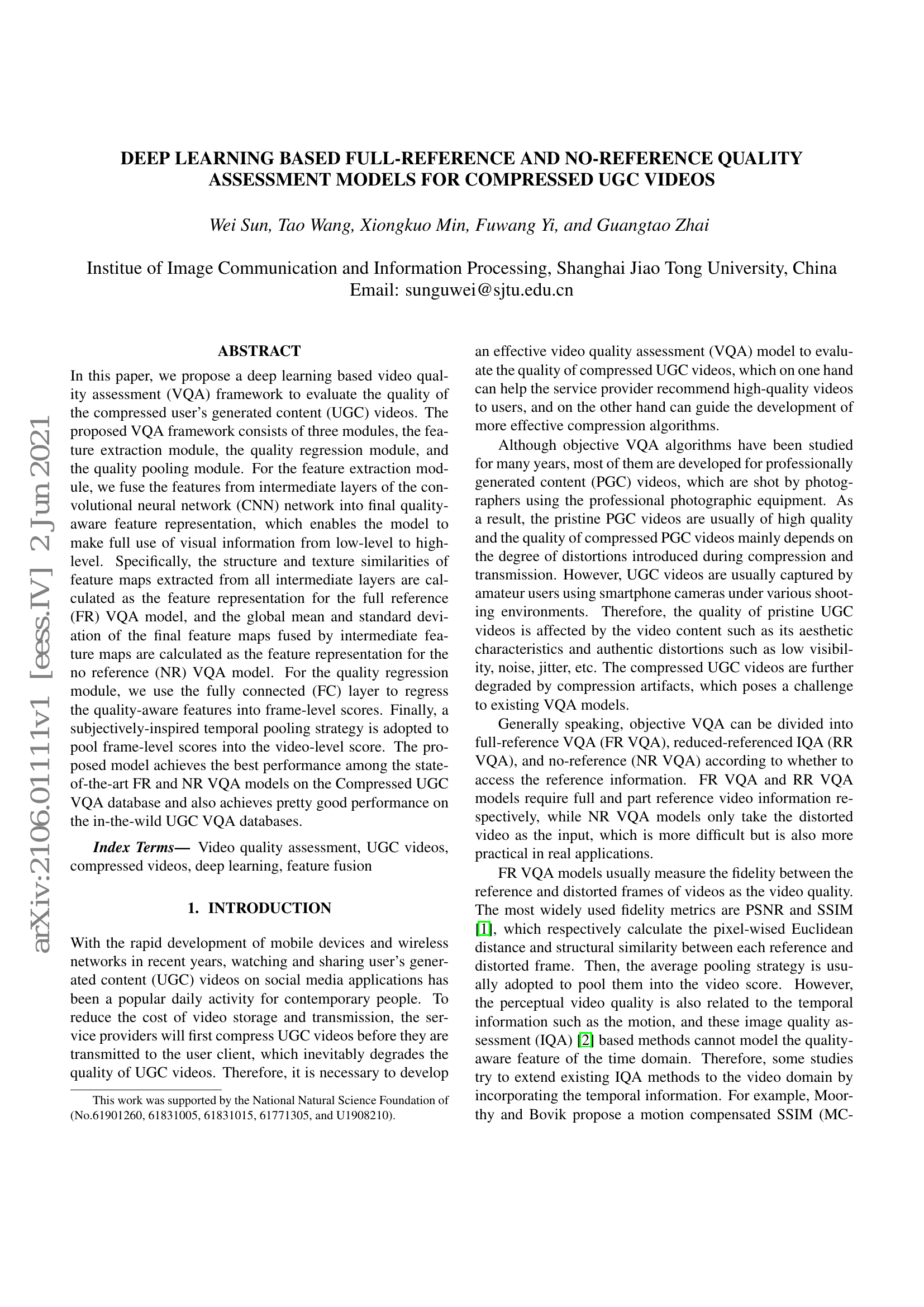 Deep Learning based Full-reference and No-reference Quality Assessment Models for Compressed UGC Videos