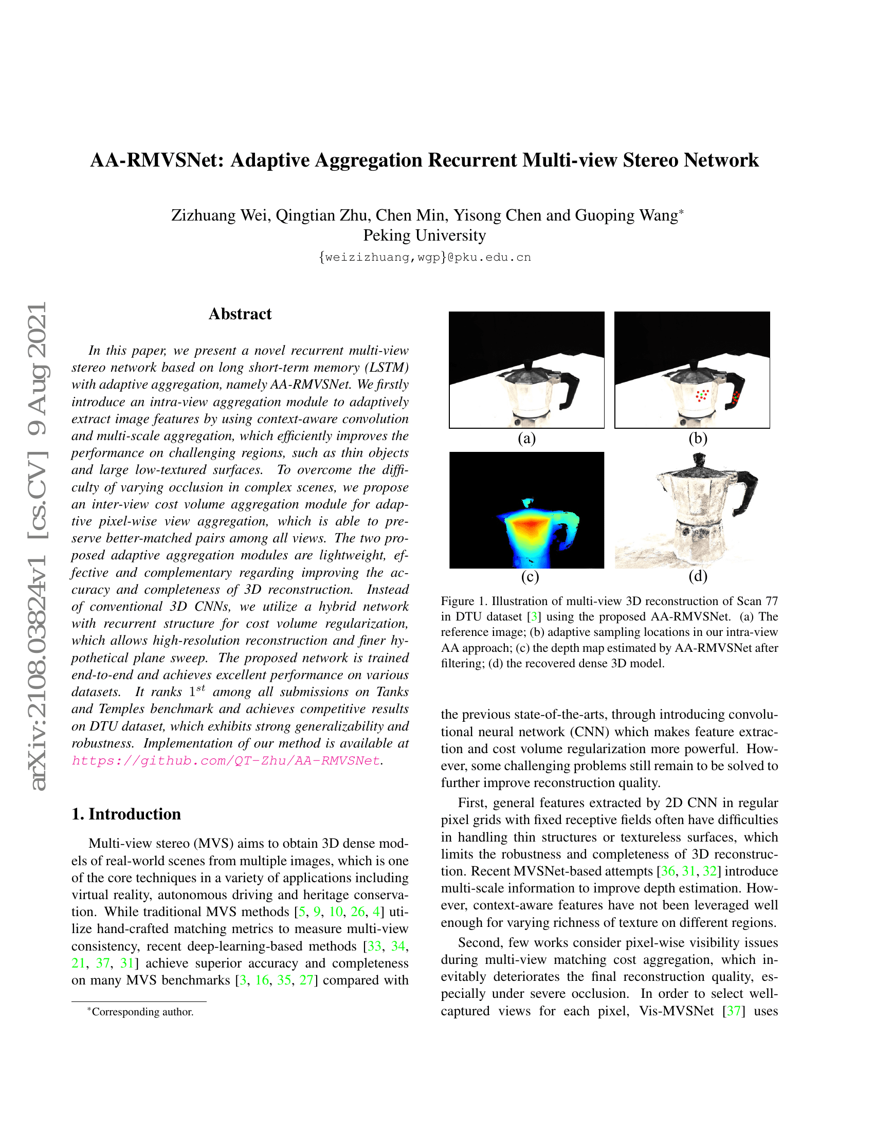 AA-RMVSNet: Adaptives Aggregations-Rekurrentes Mehrsichtstereonetzwerk