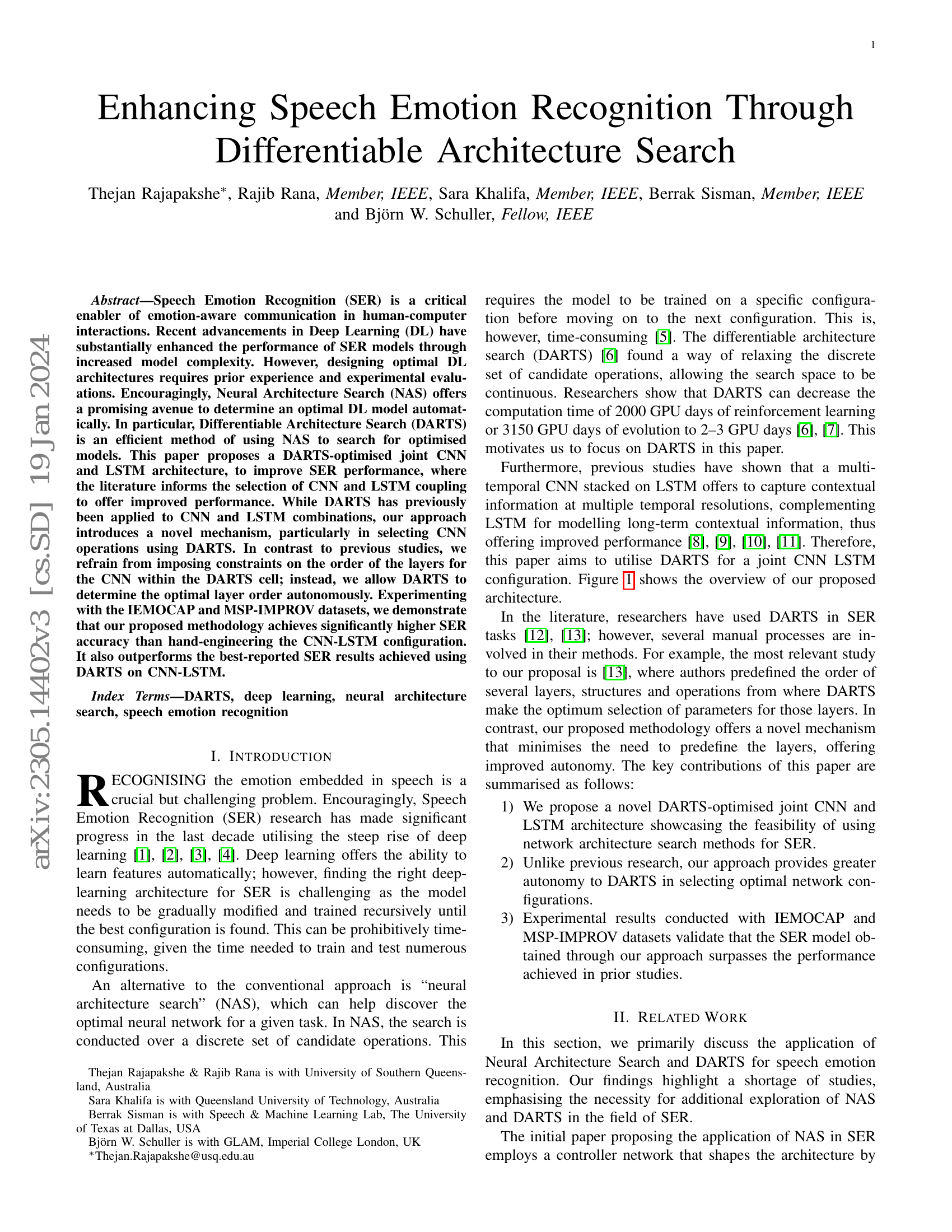 Enhancing Speech Emotion Recognition Through Differentiable Architecture Search