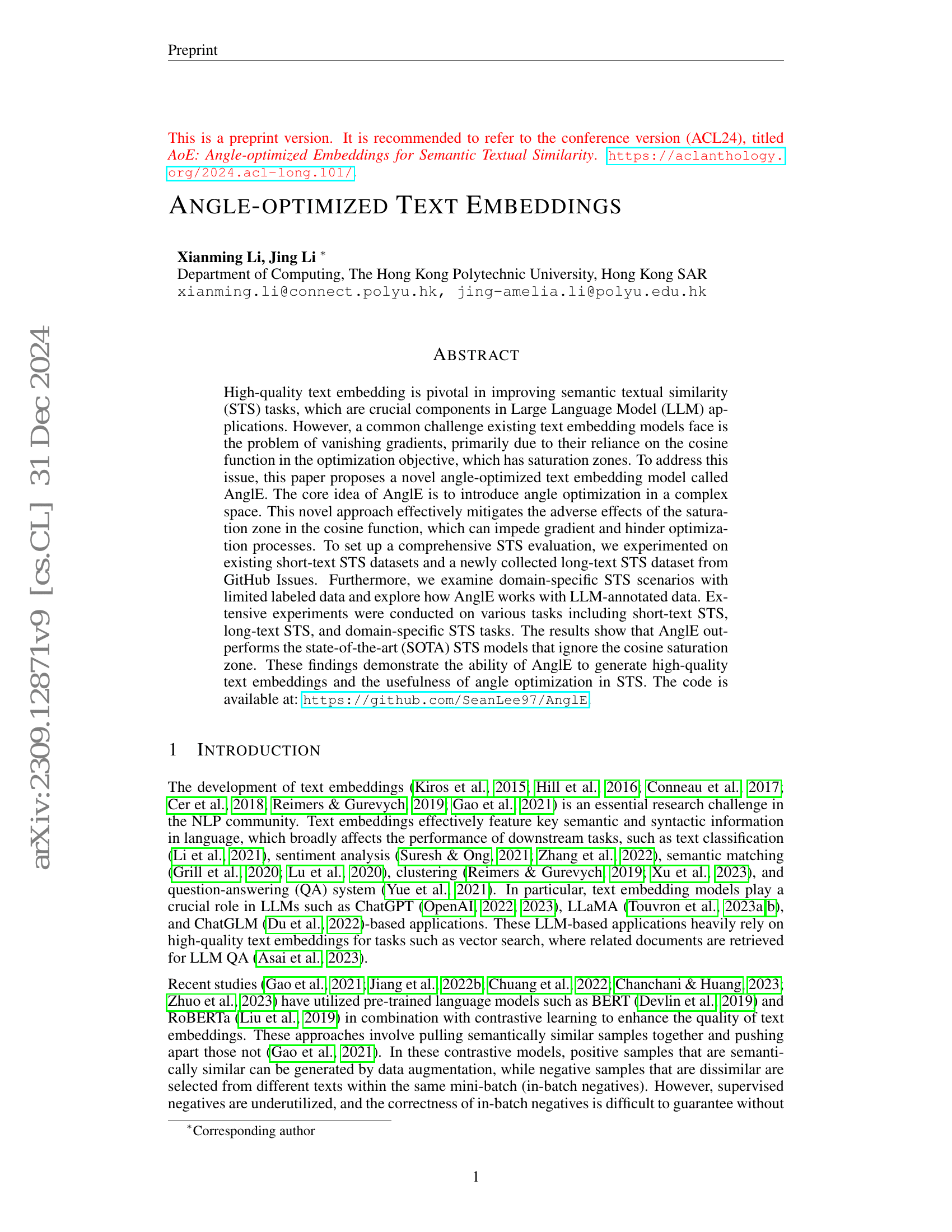AnglE-optimized Text Embeddings