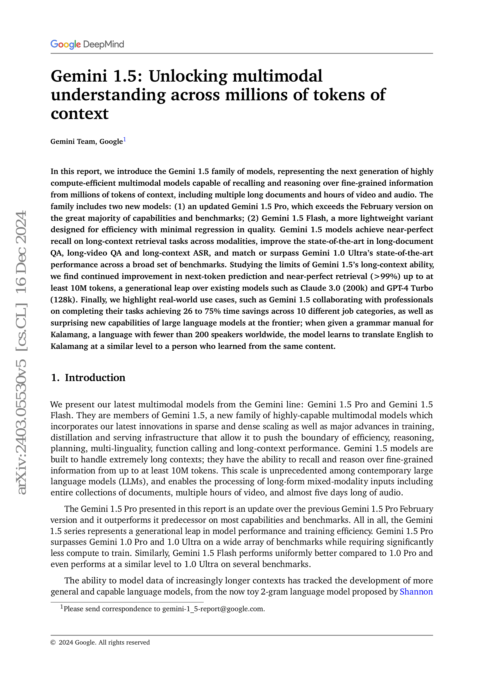 Gemini 1.5: Unlocking multimodal understanding across millions of tokens
  of context