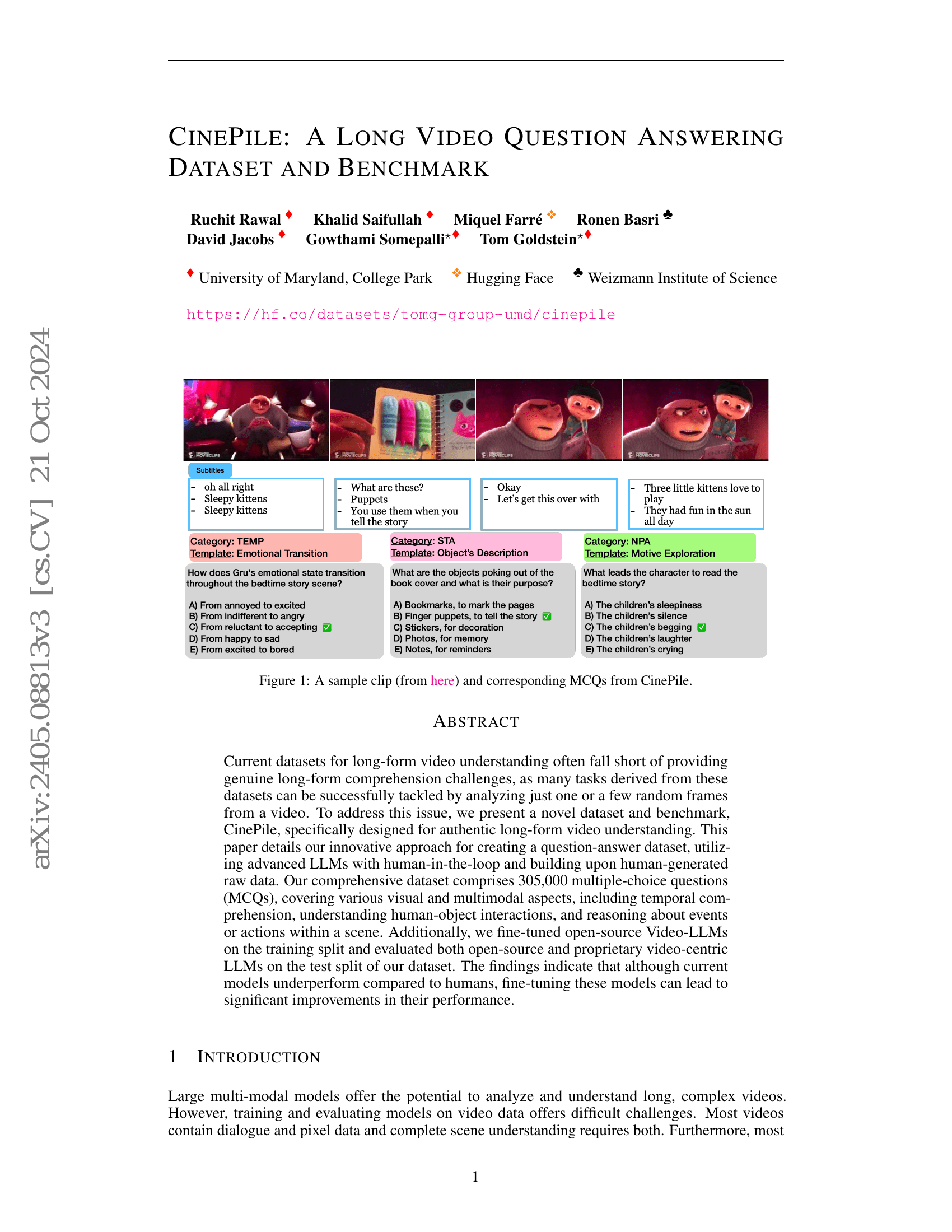 CinePile: A Long Video Question Answering Dataset and Benchmark