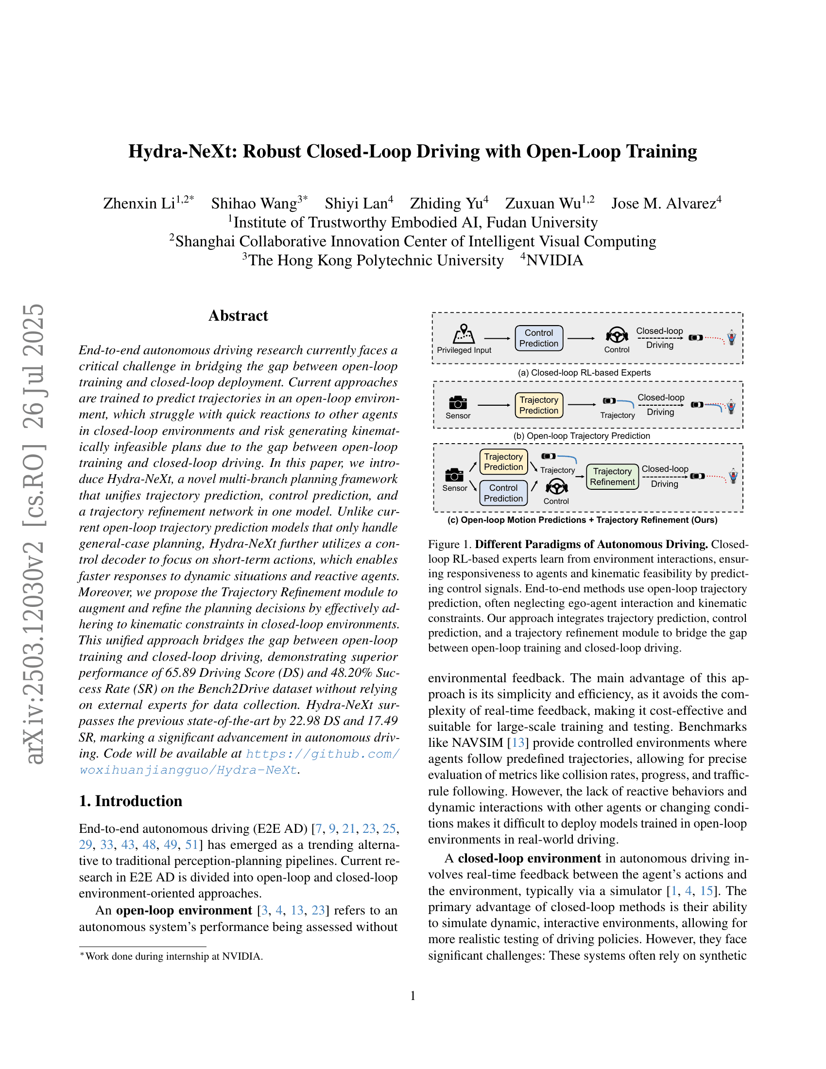 Hydra-NeXt: Robust Closed-Loop Driving with Open-Loop Training