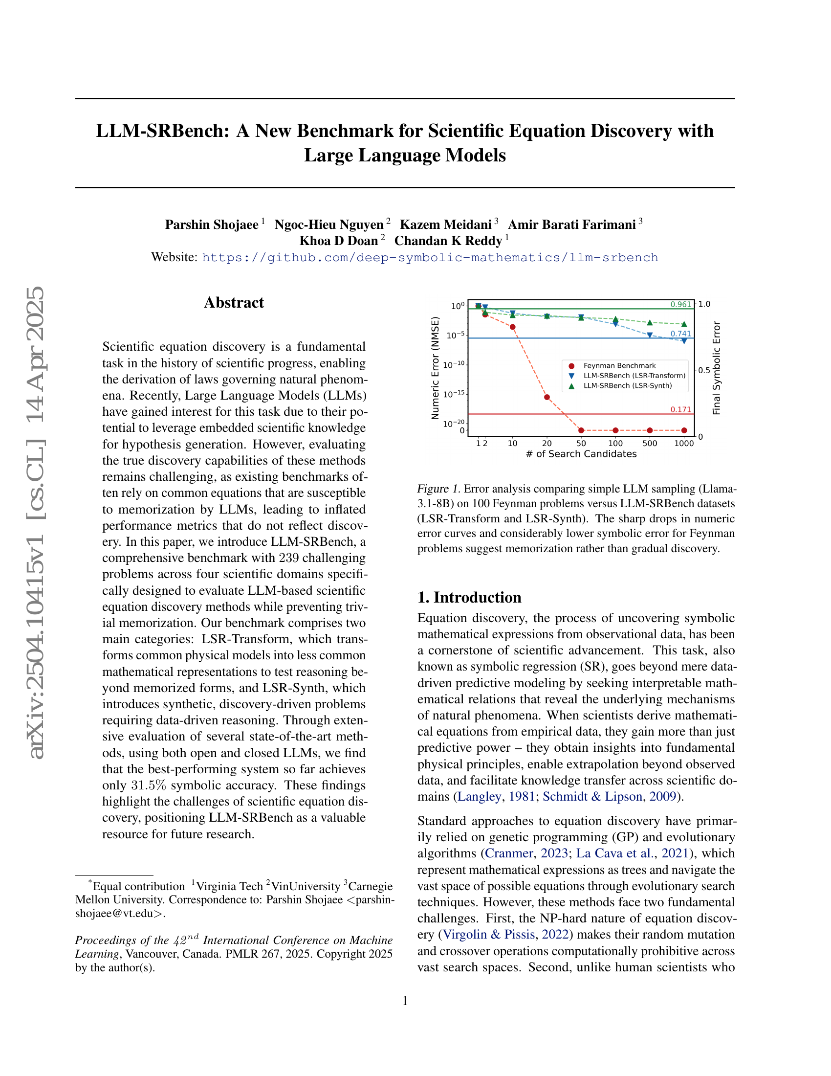 LLM-SRBench:大型语言模型在科学方程发现方面的新基准