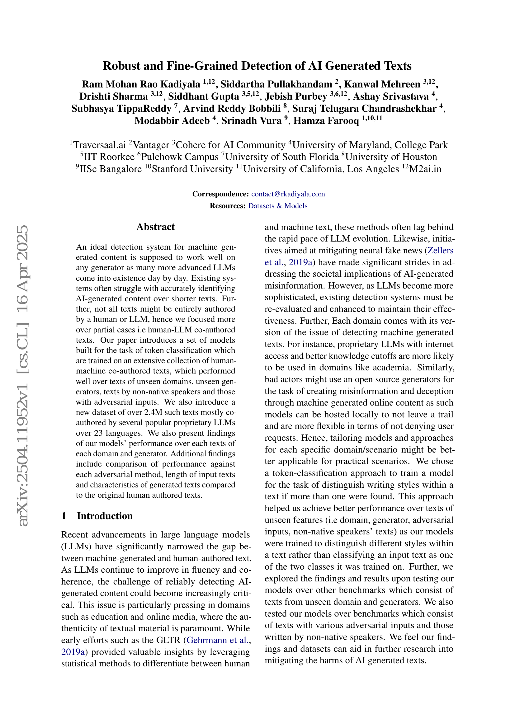 Robust and Fine-Grained Detection of AI Generated Texts