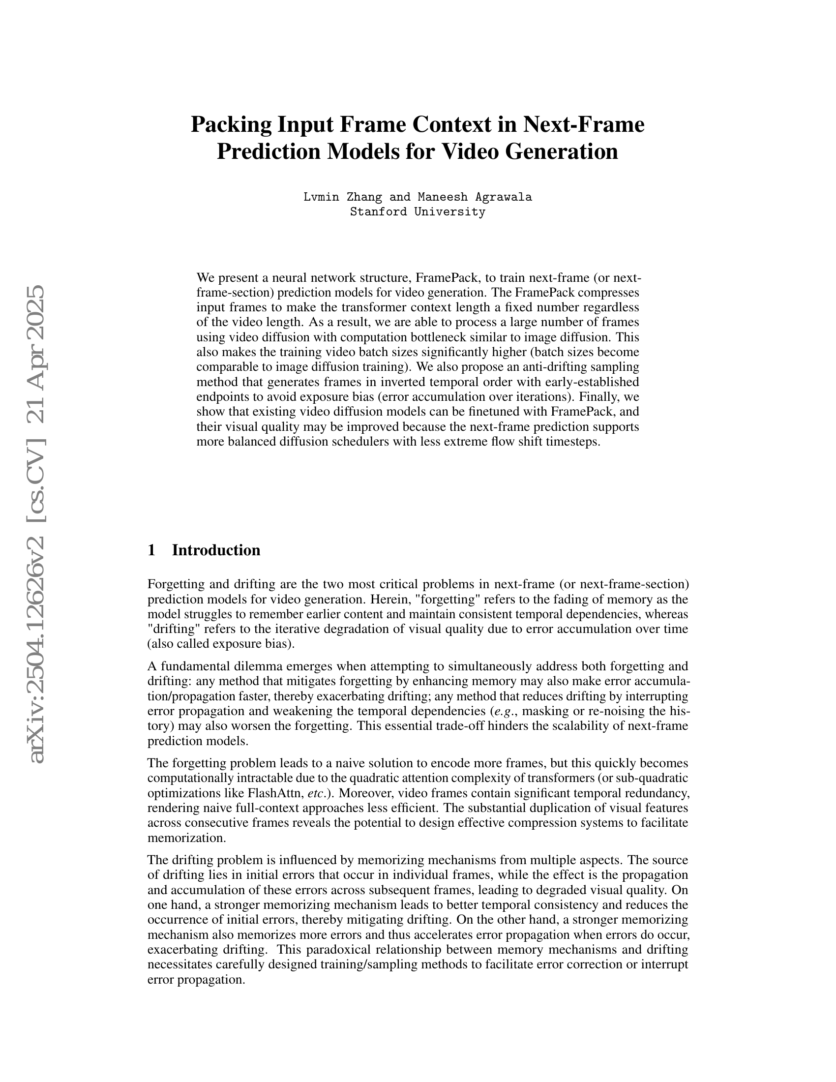 Packing Input Frame Context in Next-Frame Prediction Models for Video
  Generation