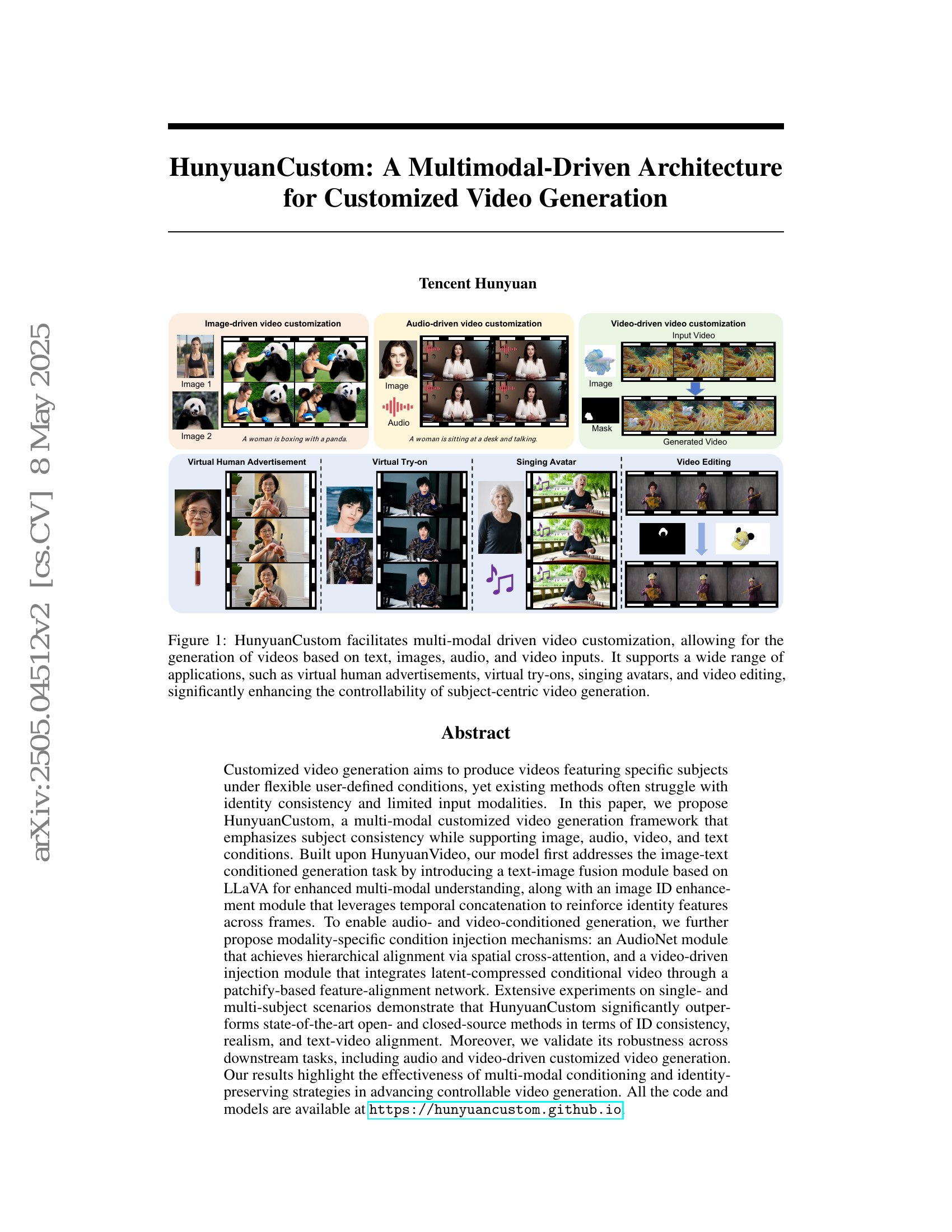 HunyuanCustom: A Multimodal-Driven Architecture for Customized Video
  Generation