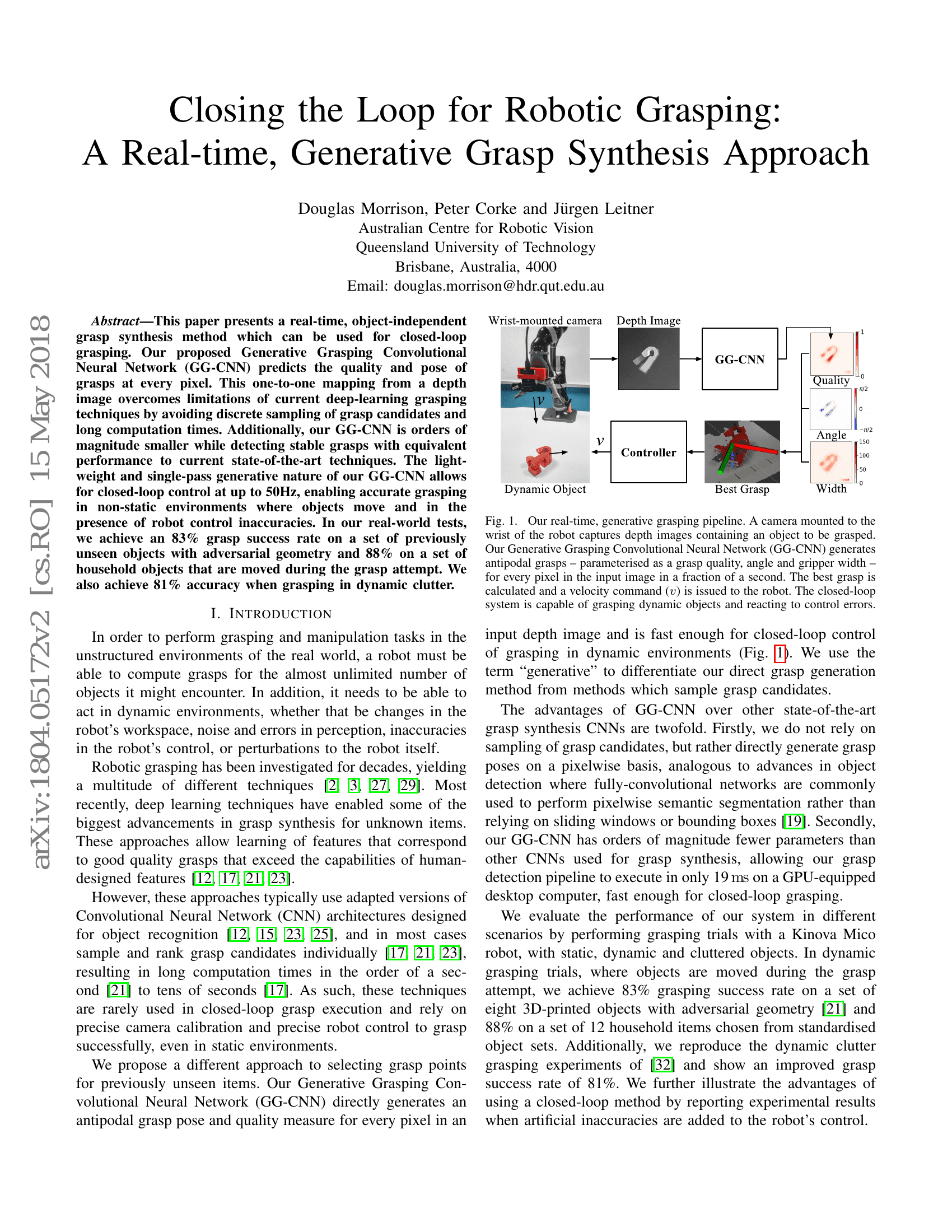 Closing the Loop for Robotic Grasping: A Real-time, Generative Grasp Synthesis Approach