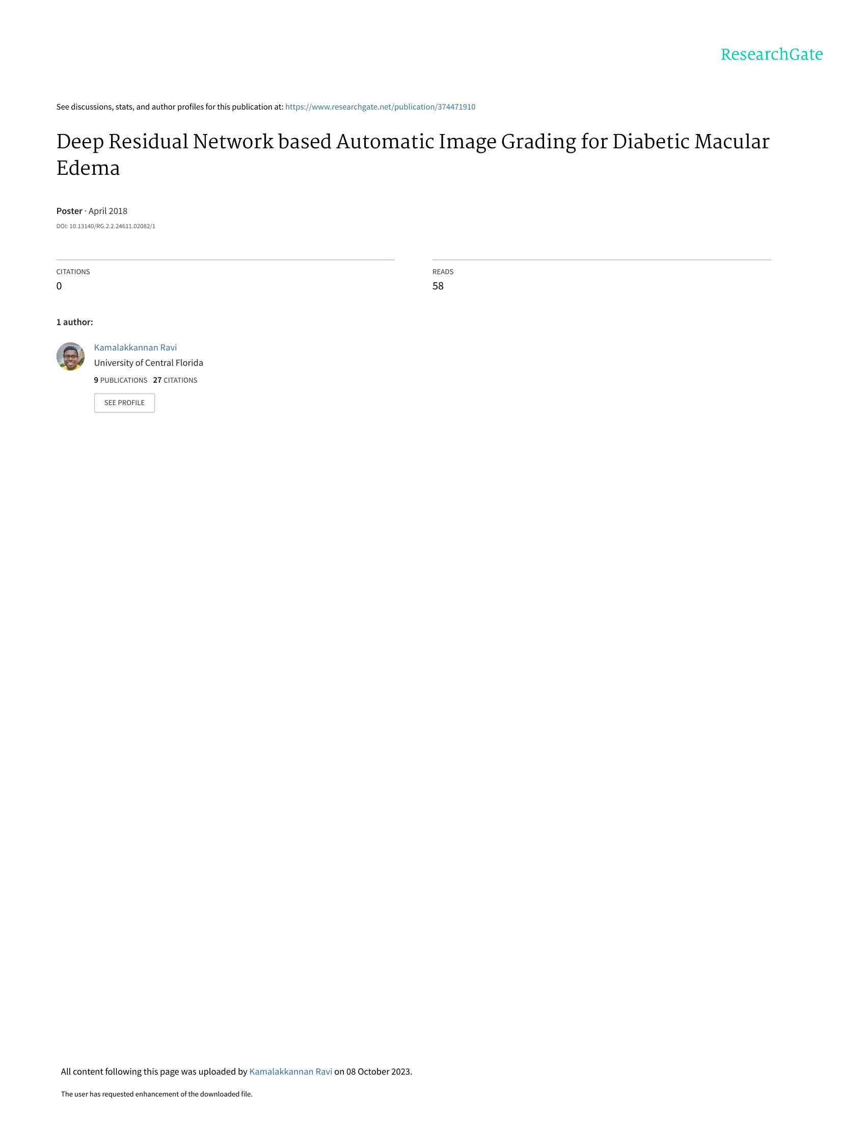 Réseau de résidus profond pour une classification automatique des images de l’œdème maculaire diabétique