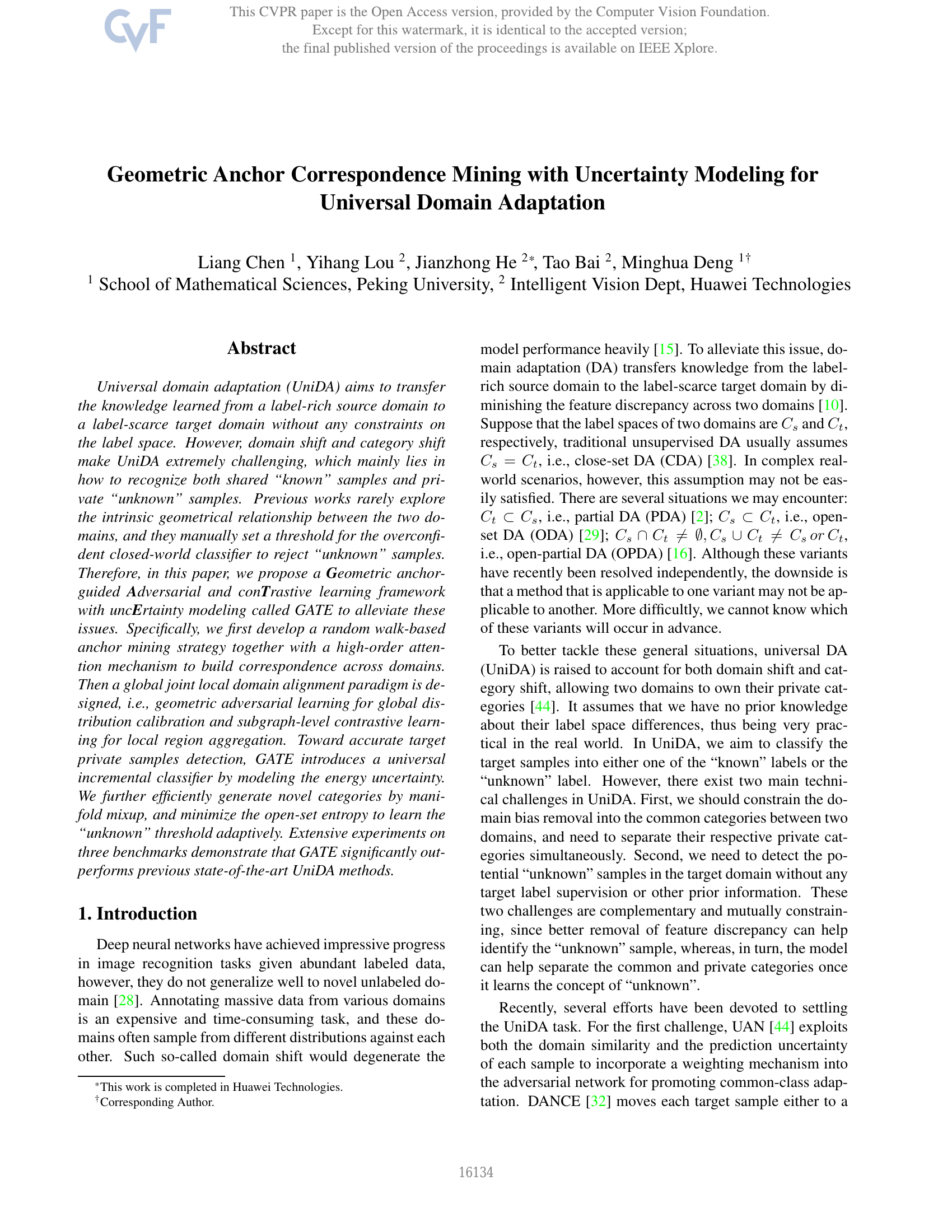 Geometric Anchor Correspondence Mining With Uncertainty Modeling for Universal Domain Adaptation