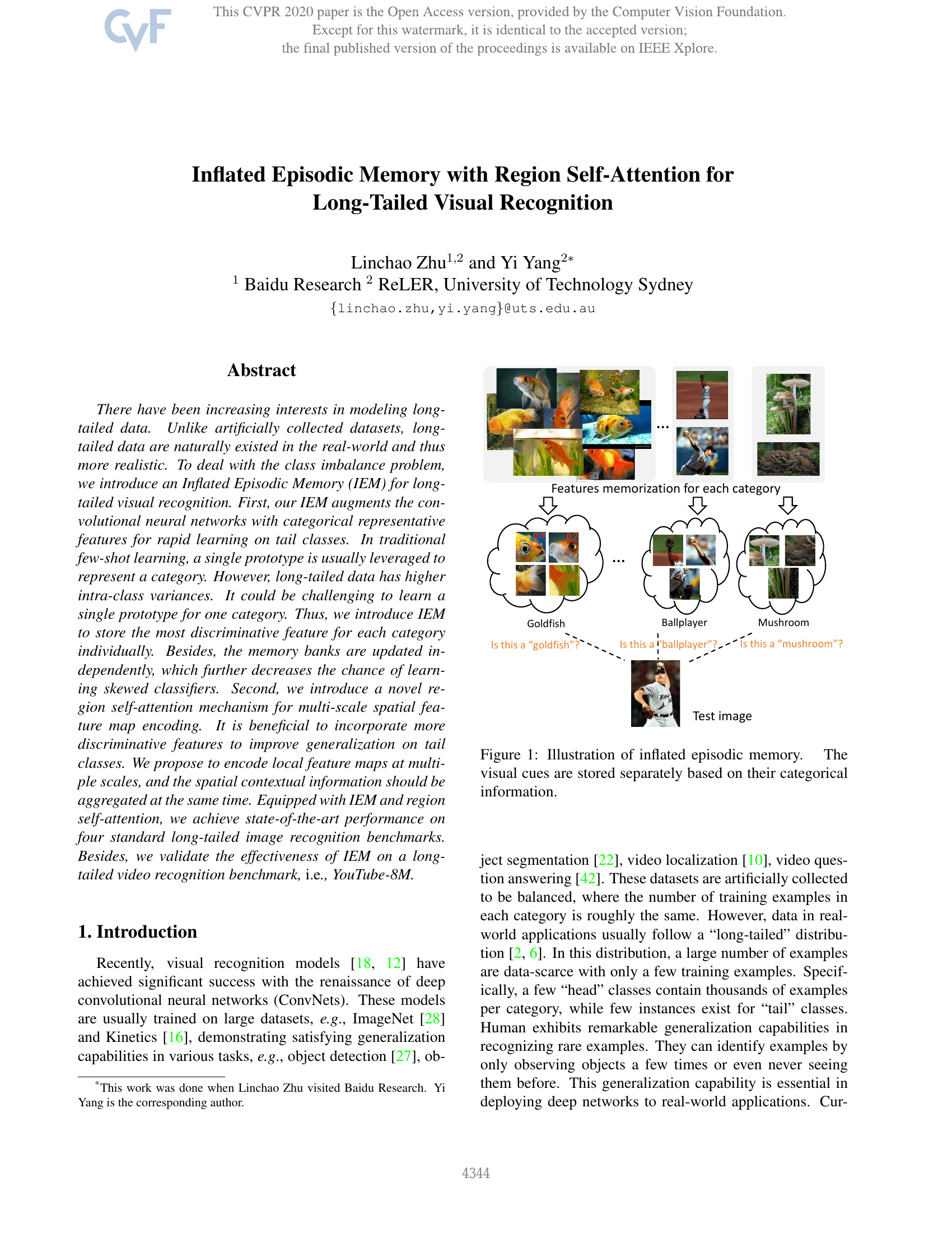 Inflated Episodic Memory With Region Self-Attention for Long-Tailed Visual Recognition
