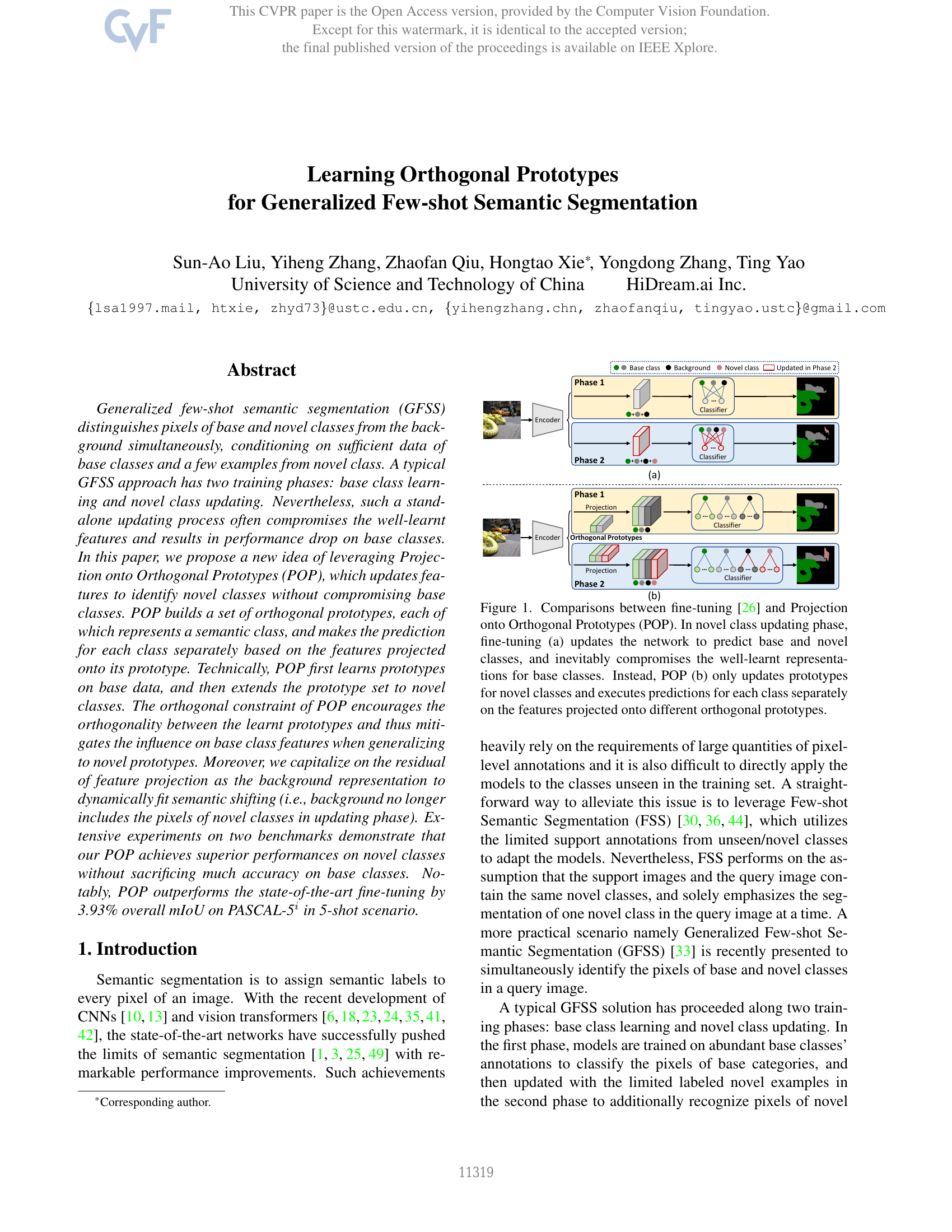 Apprentissage de prototypes orthogonaux pour la segmentation sémantique à peu de exemples généralisée