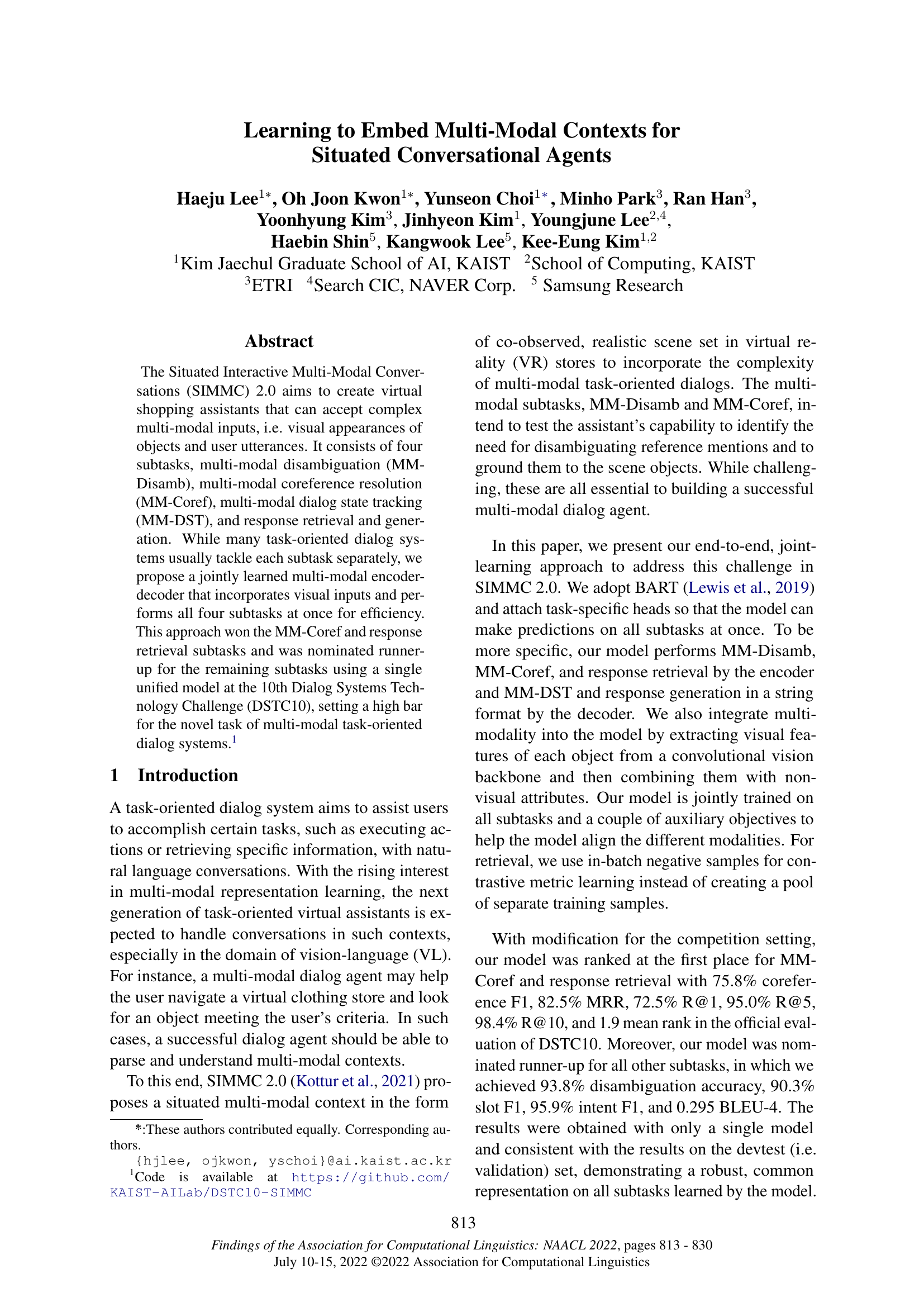 Learning to Embed Multi-Modal Contexts for Situated Conversational Agents