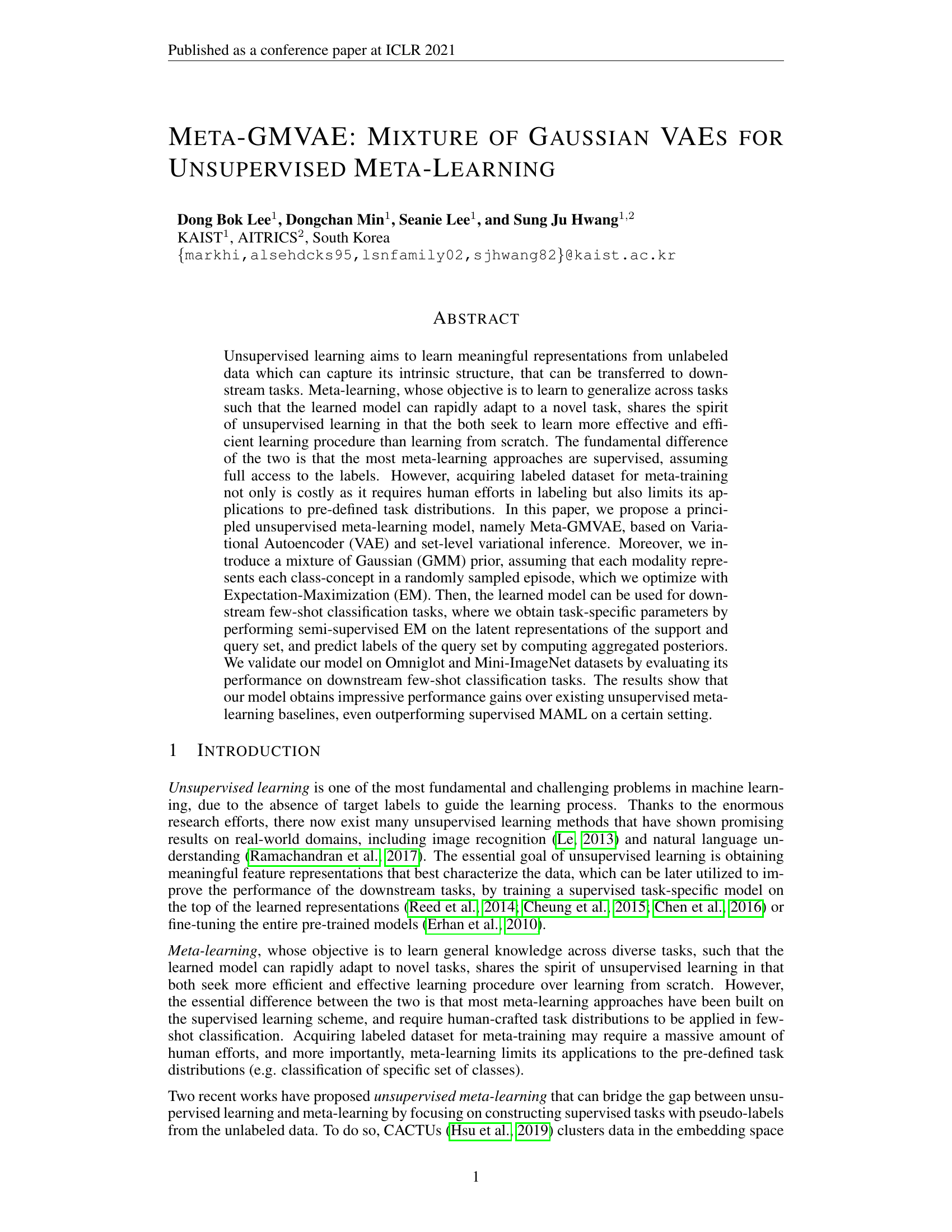 Meta-GMVAE：用于无监督元学习的高斯混合VAE