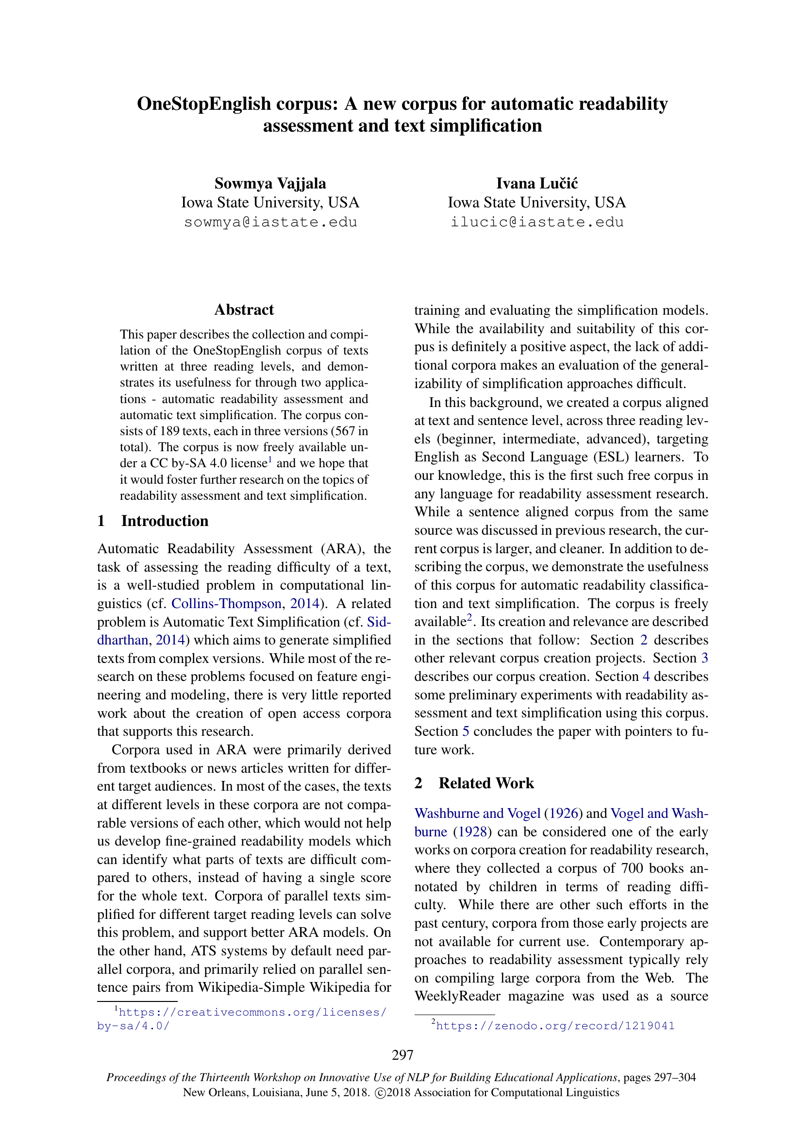 Corpus OneStopEnglish : un nouveau corpus pour l’évaluation automatique de la lisibilité et la simplification de texte
