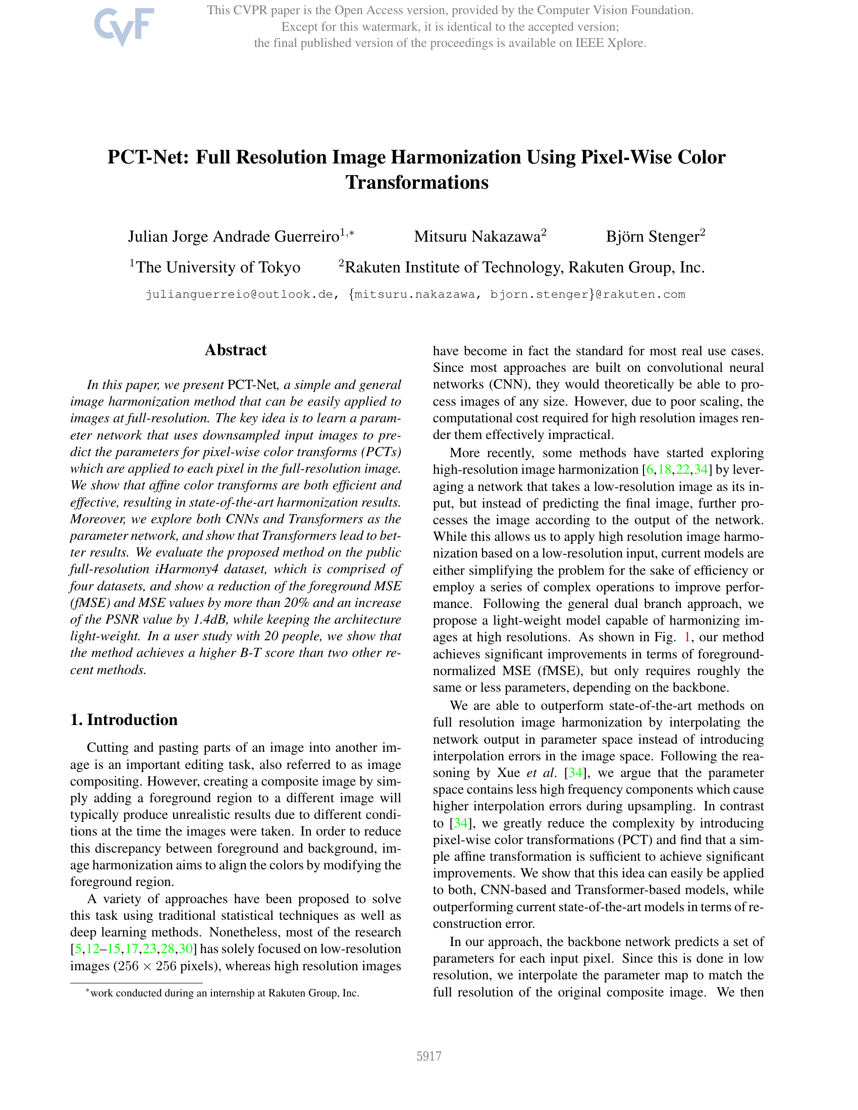 PCT-Net : Harmonisation d’images à résolution complète en utilisant des transformations de couleur par pixel