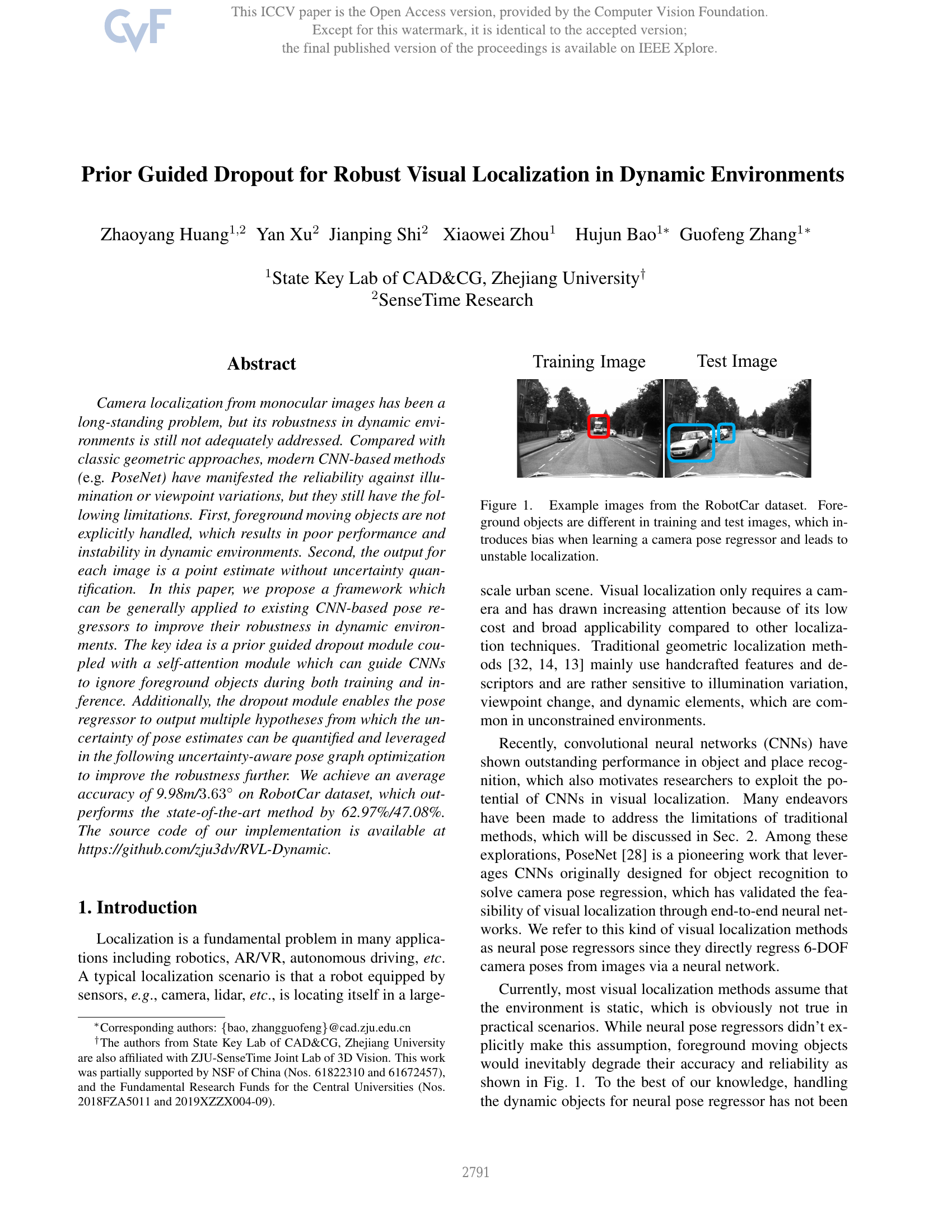 Prior Guided Dropout for Robust Visual Localization in Dynamic Environments