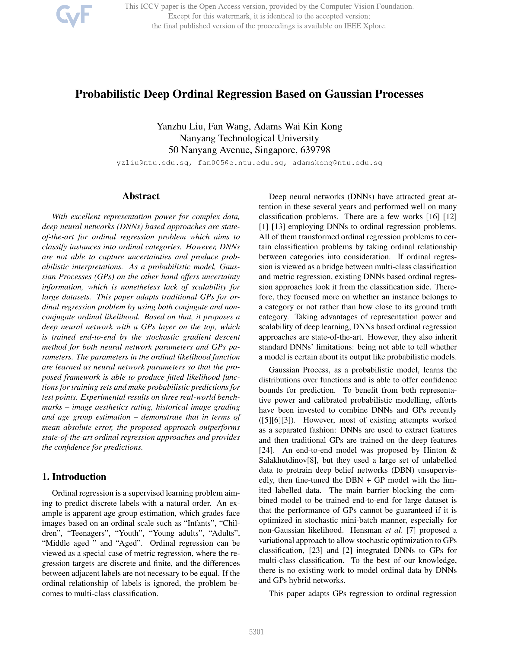 Probabilistic Deep Ordinal Regression Based on Gaussian Processes