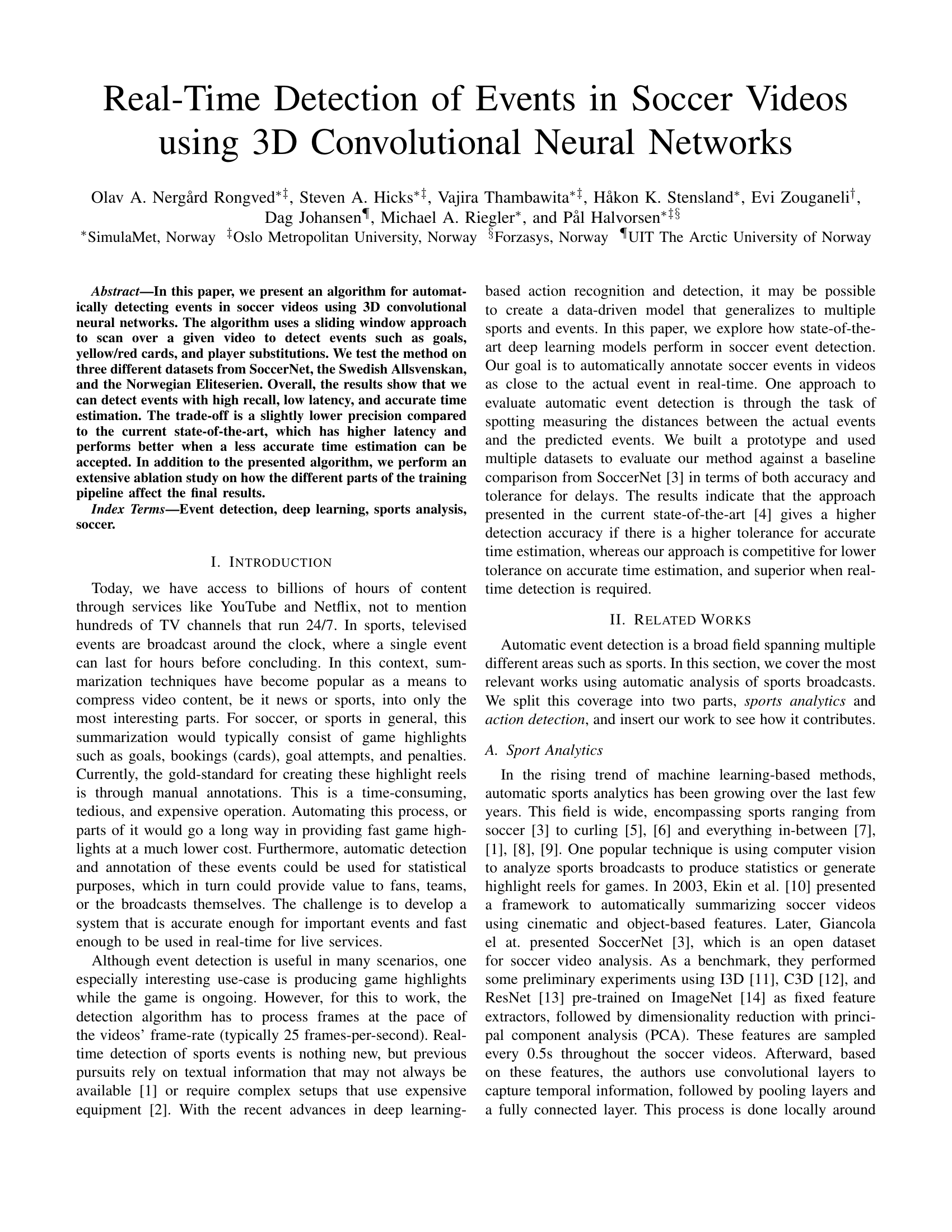 Real-Time Detection of Events in Soccer Videosusing 3D Convolutional Neural Networks