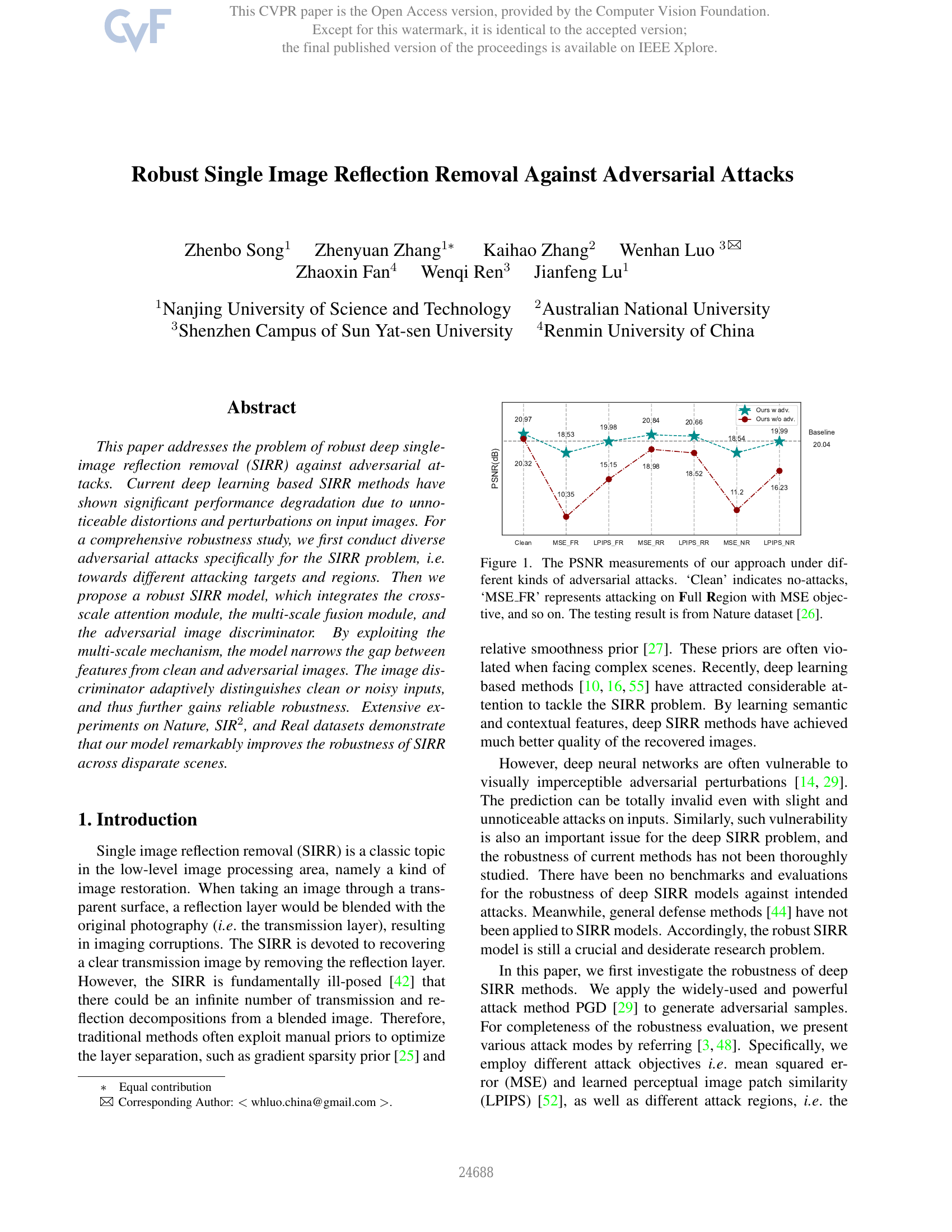Robust Single Image Reflection Removal Against Adversarial Attacks