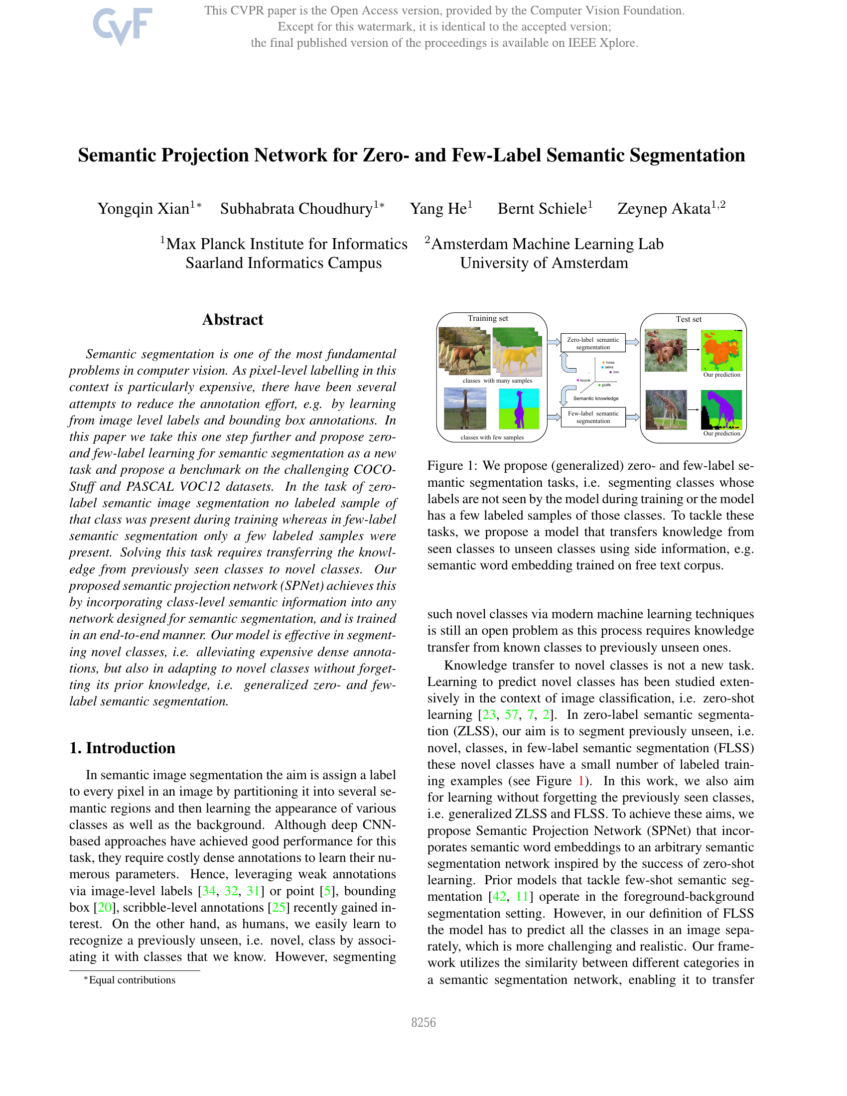 Semantic Projection Network for Zero- and Few-Label Semantic Segmentation