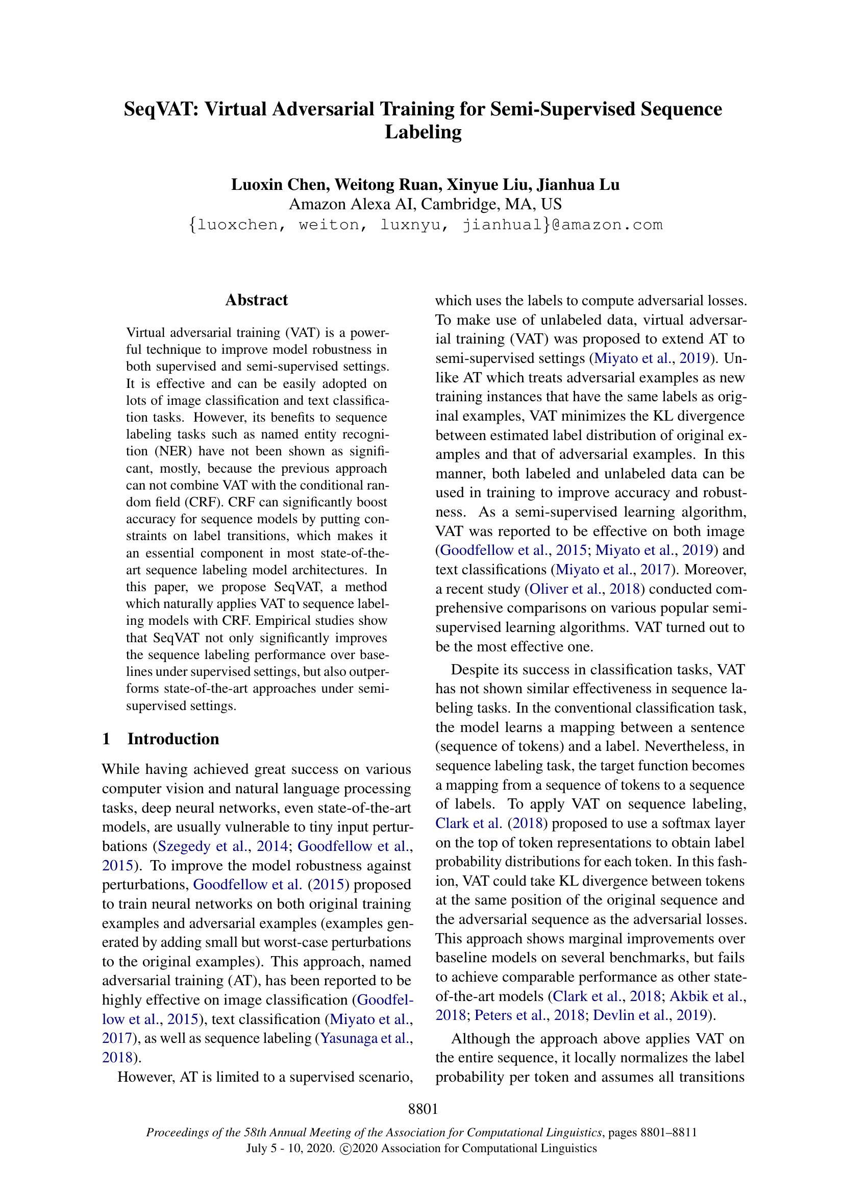SeqVAT: Virtual Adversarial Training for Semi-Supervised Sequence Labeling
