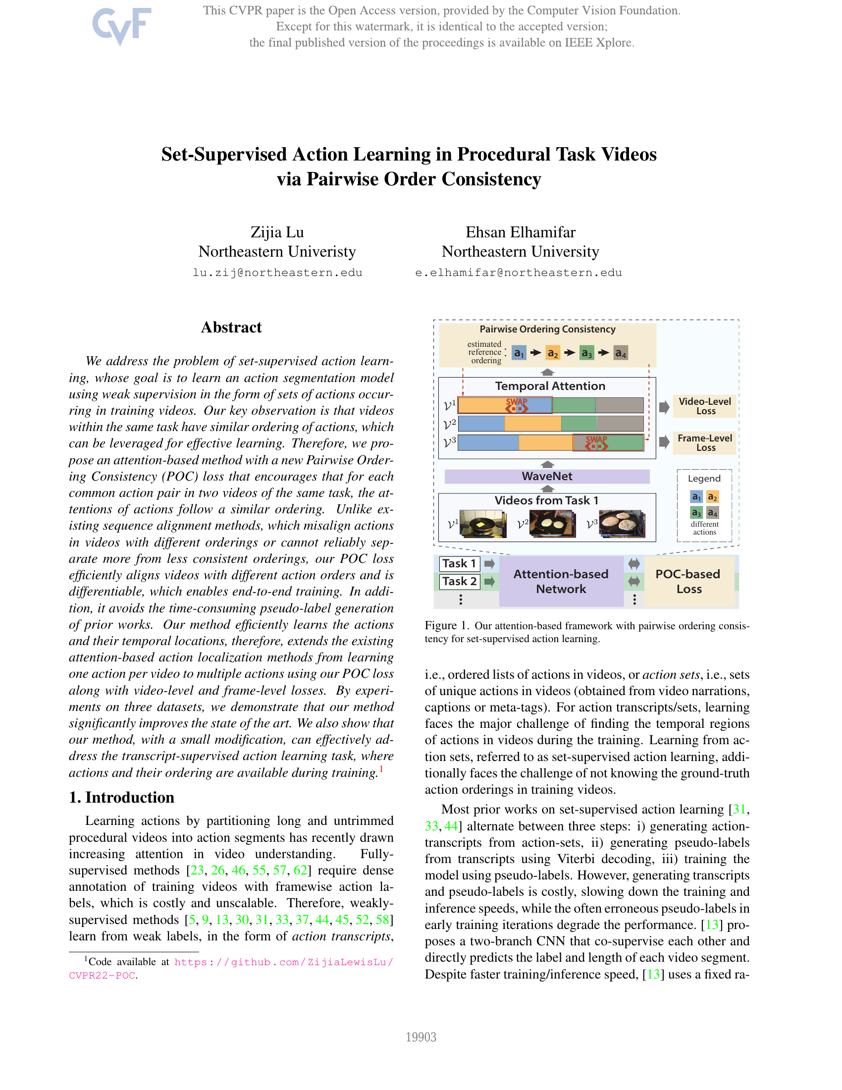 Set-Supervised Action Learning in Procedural Task Videos via Pairwise Order Consistency
