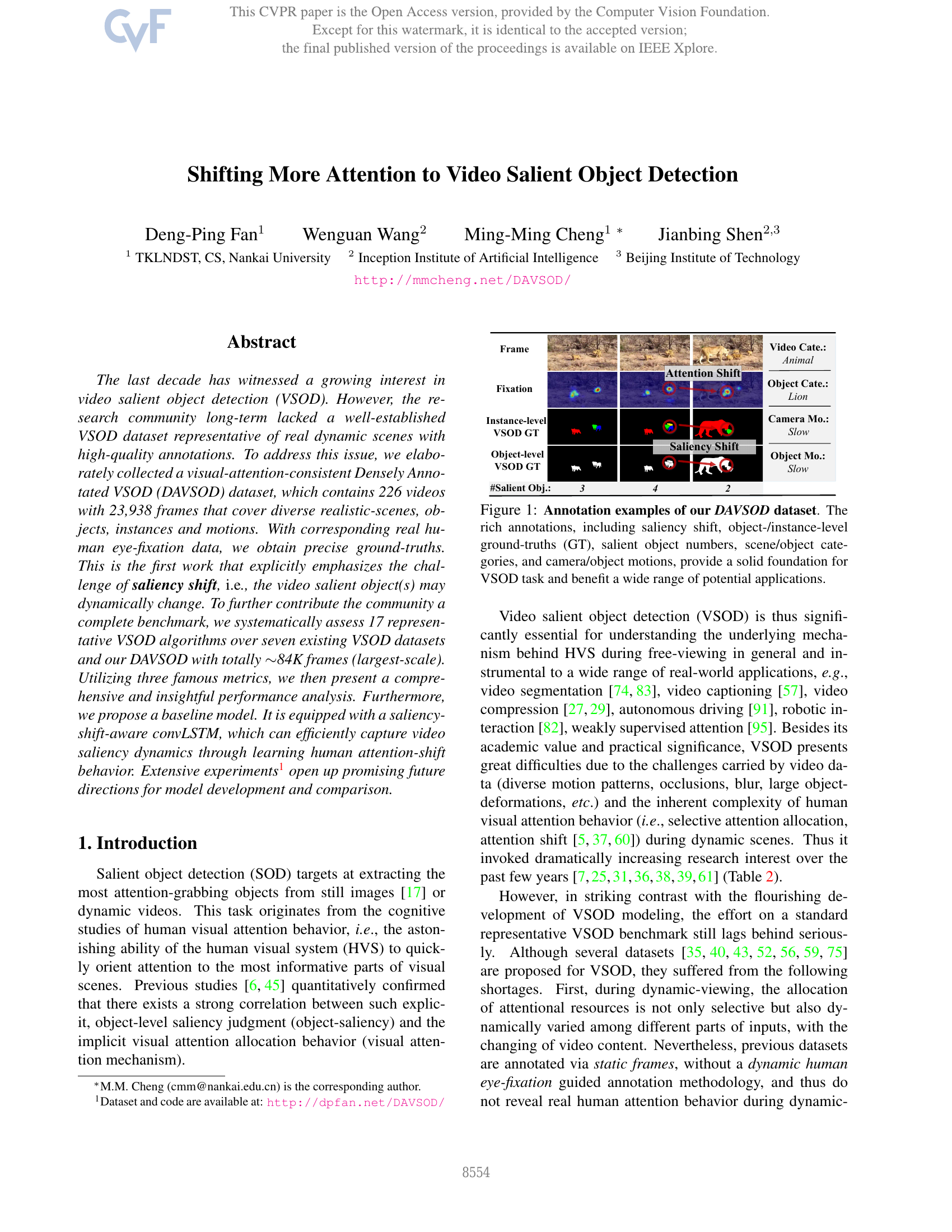 Décalage de l'attention vers la détection des objets saillants vidéo