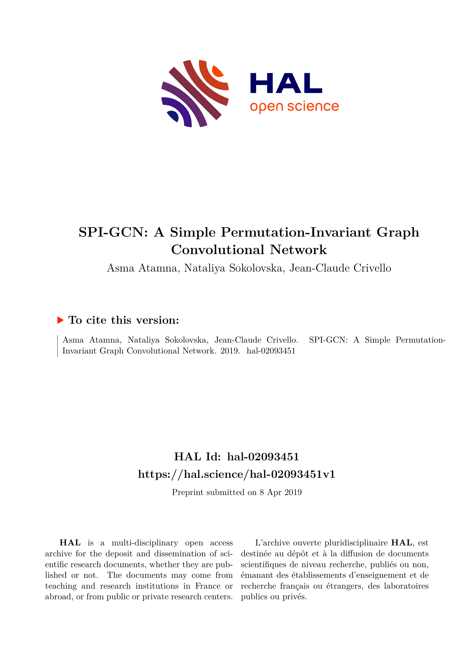 SPI-GCN : Un Réseau de Convolution de Graphe Simple et Invariant par Permutation