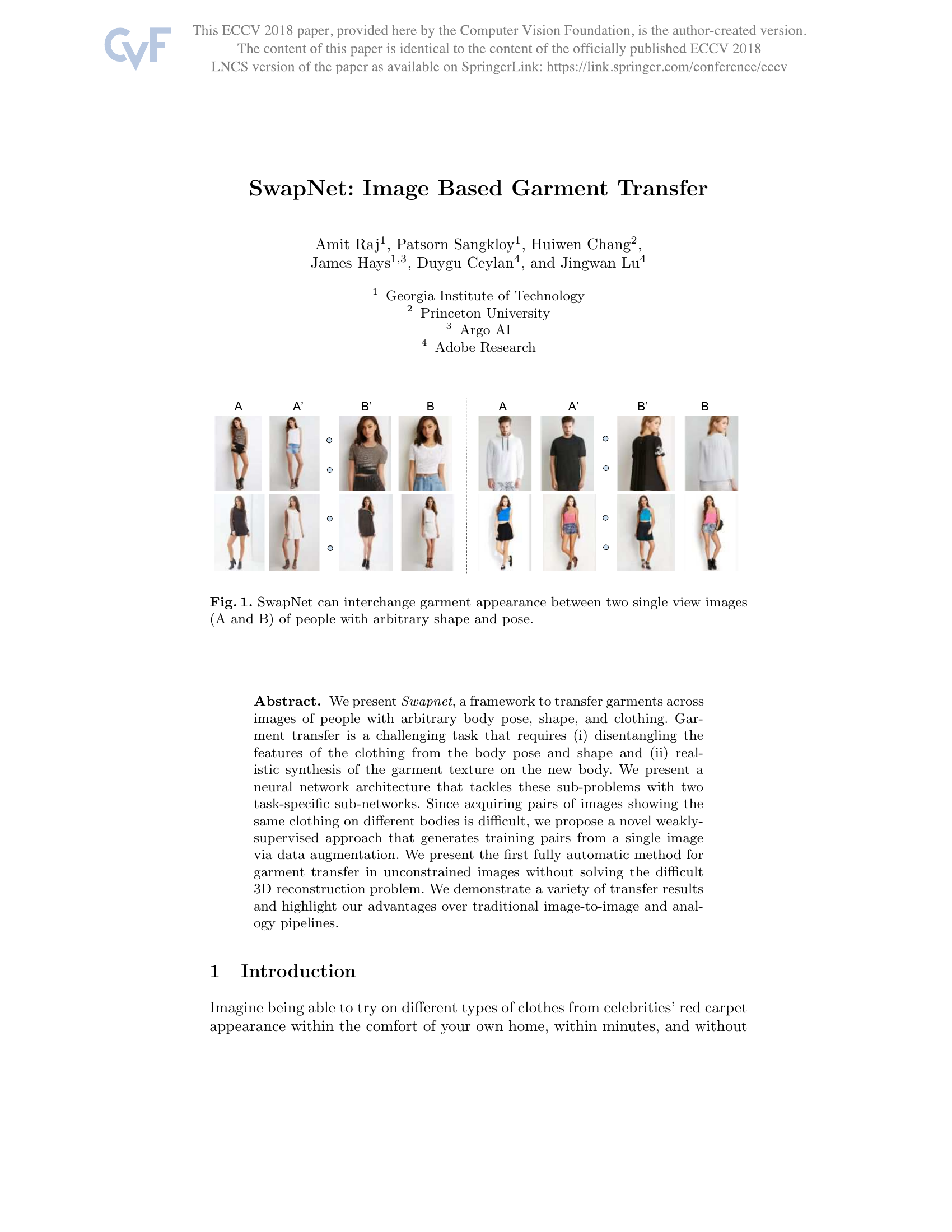 SwapNet: Garment Transfer in Single View Images