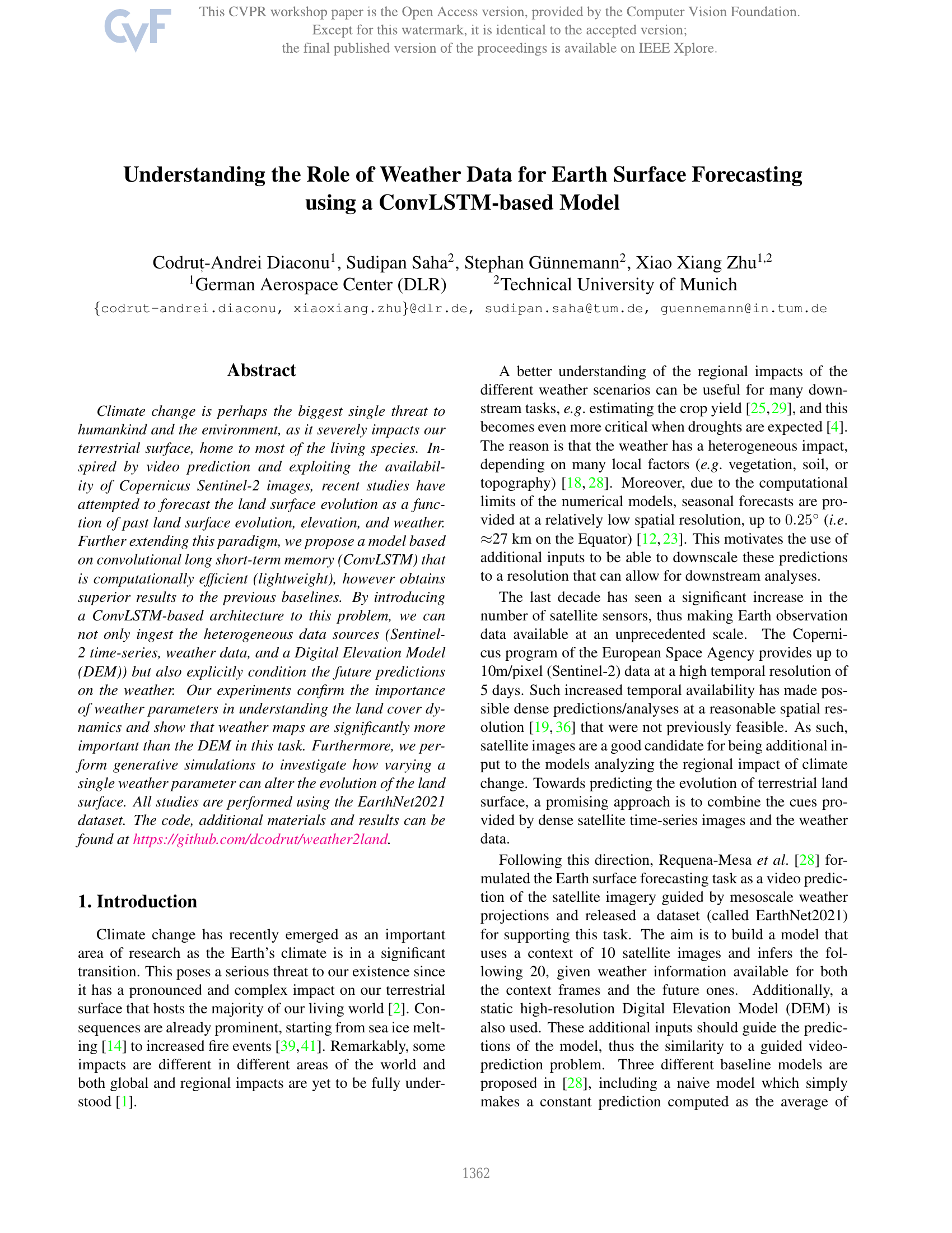 Verständnis der Rolle von Wetterdaten für die Vorhersage der Erdoberfläche mittels eines ConvLSTM-basierten Modells