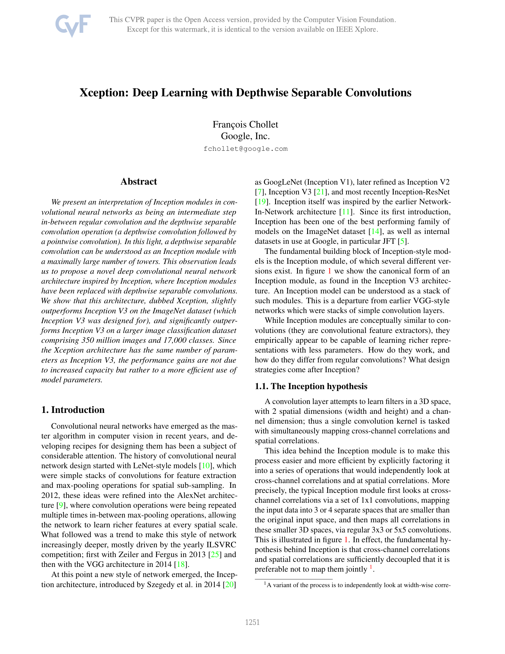 Xception: Deep Learning With Depthwise Separable Convolutions